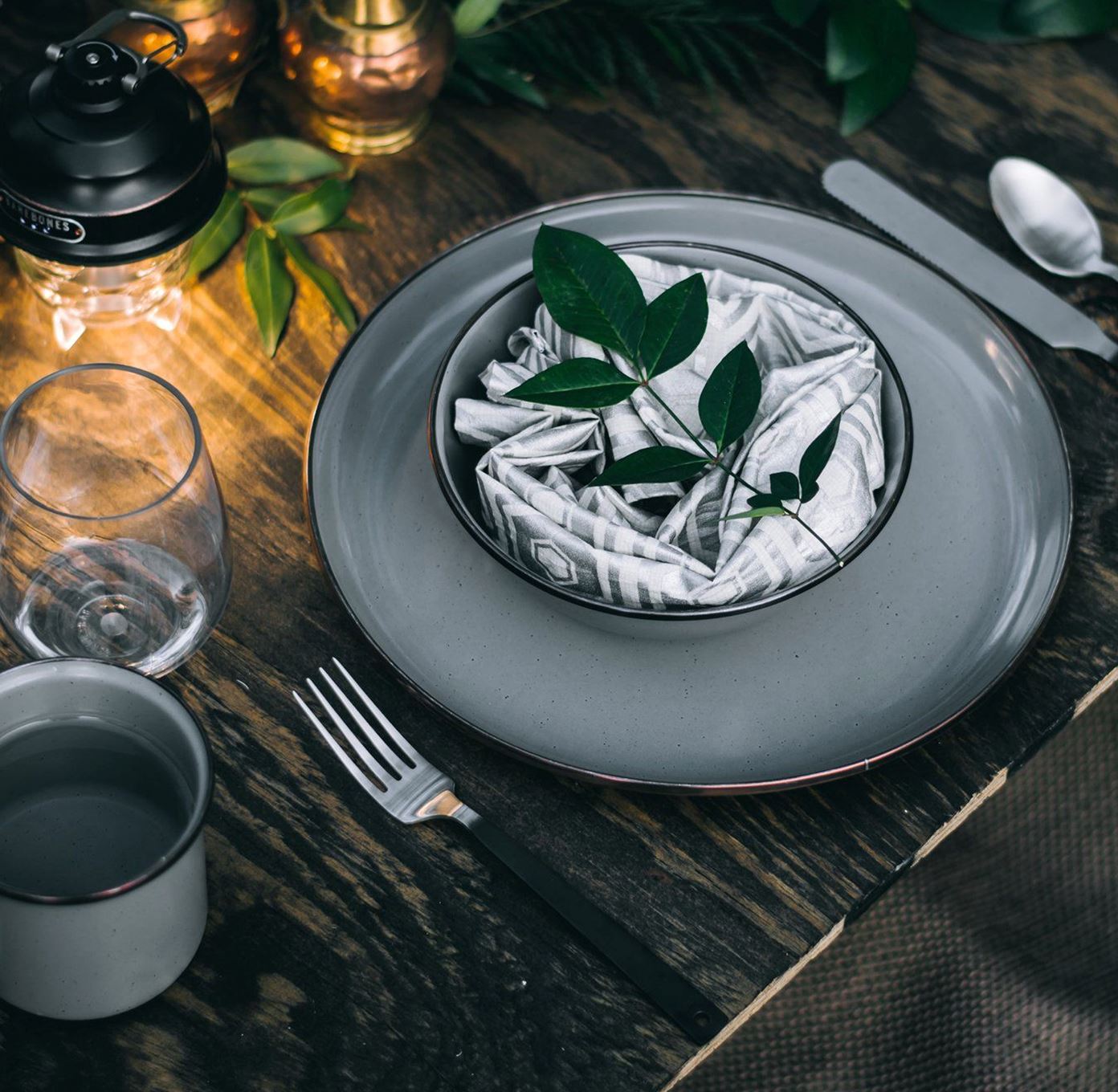 Premium Enamelware Dining Set - Durable Slate Gray Tableware for Camping, Picnics & Rustic Home Decor