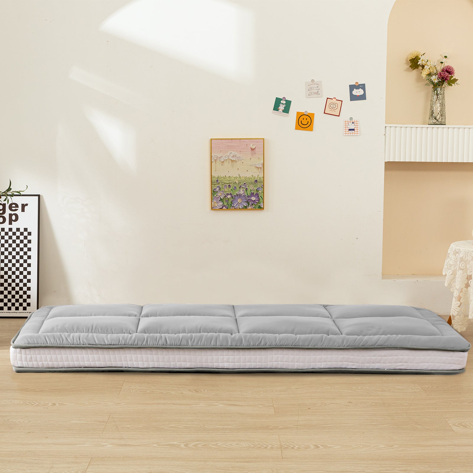 MAXYOYO Japanese Floor Mattress - Extra Thick Padded Tatami Mat for Sleeping & Lounging, Grey Style | Perfect for Guest Beds, Meditation, Yoga & Small Space Living