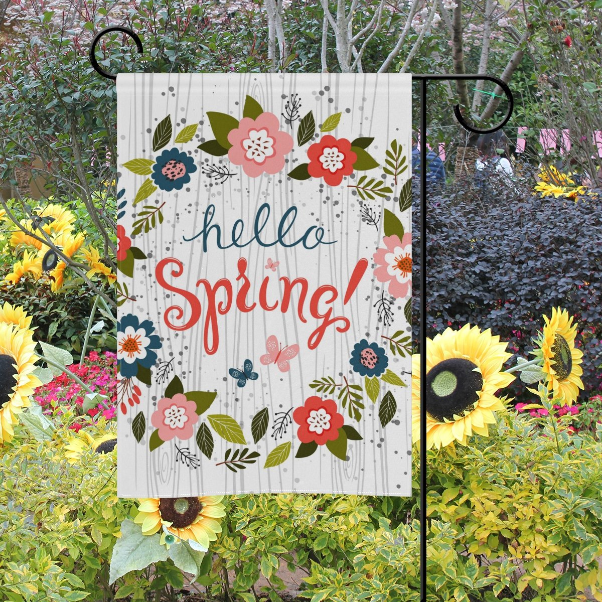 ALAZA Cooper Girl Hello Spring Wreath Garden Flag - 12x18 Inch Polyester Outdoor Yard Banner for Home Decor, Flower Pots, Porch & Patio - Weather-Resistant Seasonal Decoration