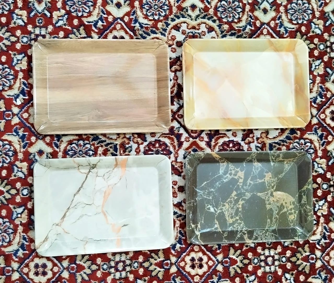 Marble Look Small Tray Set of 2 - Elegant Serving Tray for Snacks, Tea, Coffee & Biscuits - 8 Inch Decorative Serving Platter for Parties, Dining & Home Decor