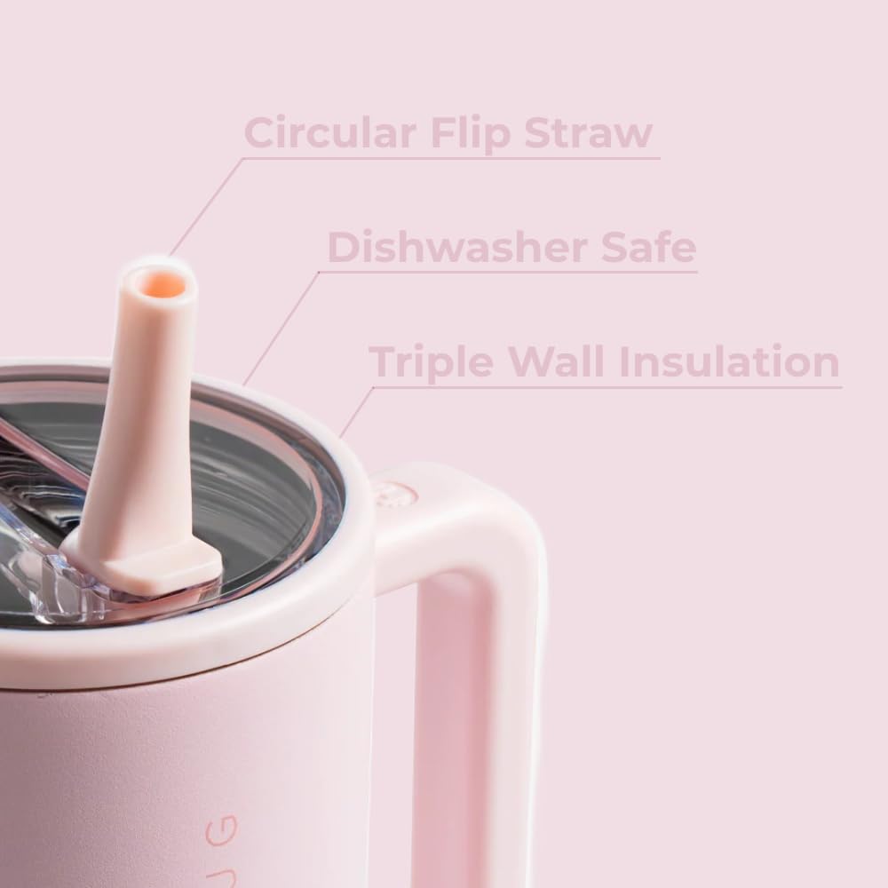 HydroJug Traveler - 40 oz Insulated Stainless Steel Water Bottle with Handle & Flip Straw - Leak Proof Tumbler with Rubber Base - Fits in Cup Holder - Perfect Gift for Women & Men (Pink Sand) - Ideal for Gym, Hiking, Office & Travel Hydration