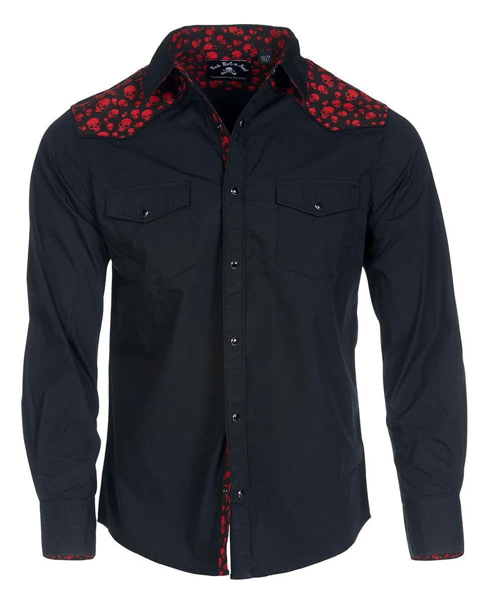 Rock Roll n Soul Men's Western 'Dr Feelgood' Long Sleeve Button-Up Shirt - Red 961 | Vintage Cowboy Style Shirt for Country Music Concerts, Rodeo Events & Casual Wear
