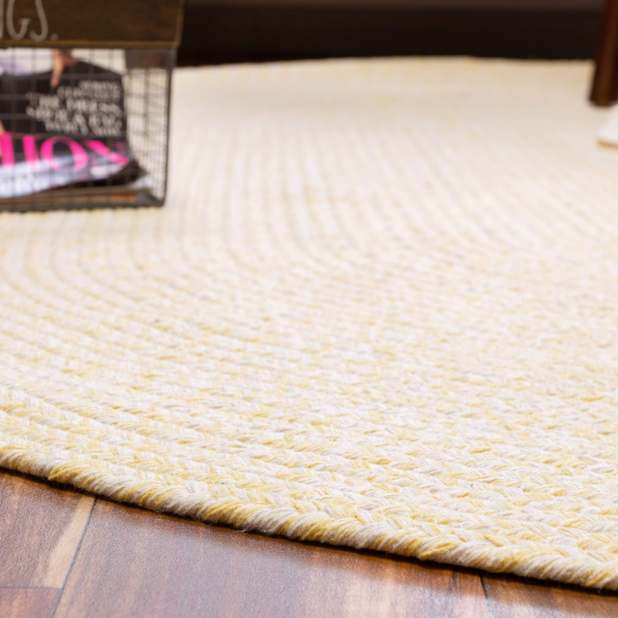 Farmhouse Braided Cotton Reversible Area Rug - 6' Round Yellow & White - Perfect for Kitchen, Living Room & Bedroom Decor