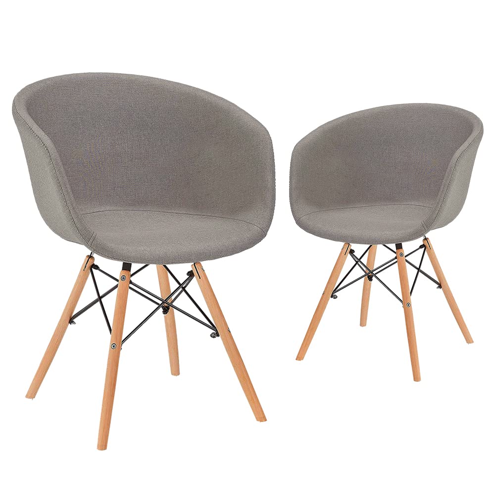 Mid Century Modern Dining Chairs Set of 2 - Upholstered Armrest Chairs with Metal Legs for Living Room, Dining Room & Makeup Area - Grey Contemporary Home Furniture