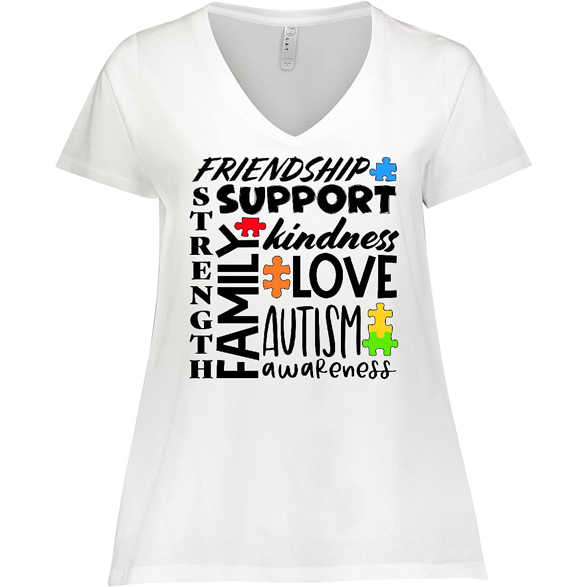 Inktastic Autism Awareness Love Friendship Support Women's Plus Size V-Neck T-Shirt - Comfortable Casual Wear for Awareness Events & Everyday Support