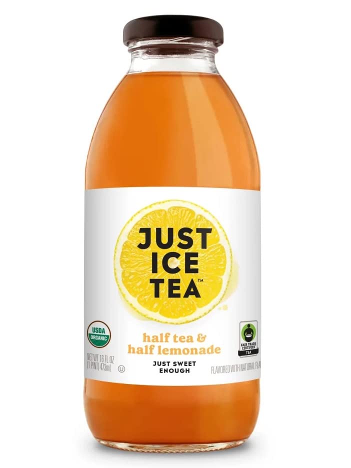 Organic Iced Tea & Lemonade Combo - Just Ice Tea 16 Fl Oz Glass Bottles (Pack of 12) | Refreshing Summer Drink for Picnics, BBQs & Outdoor Activities