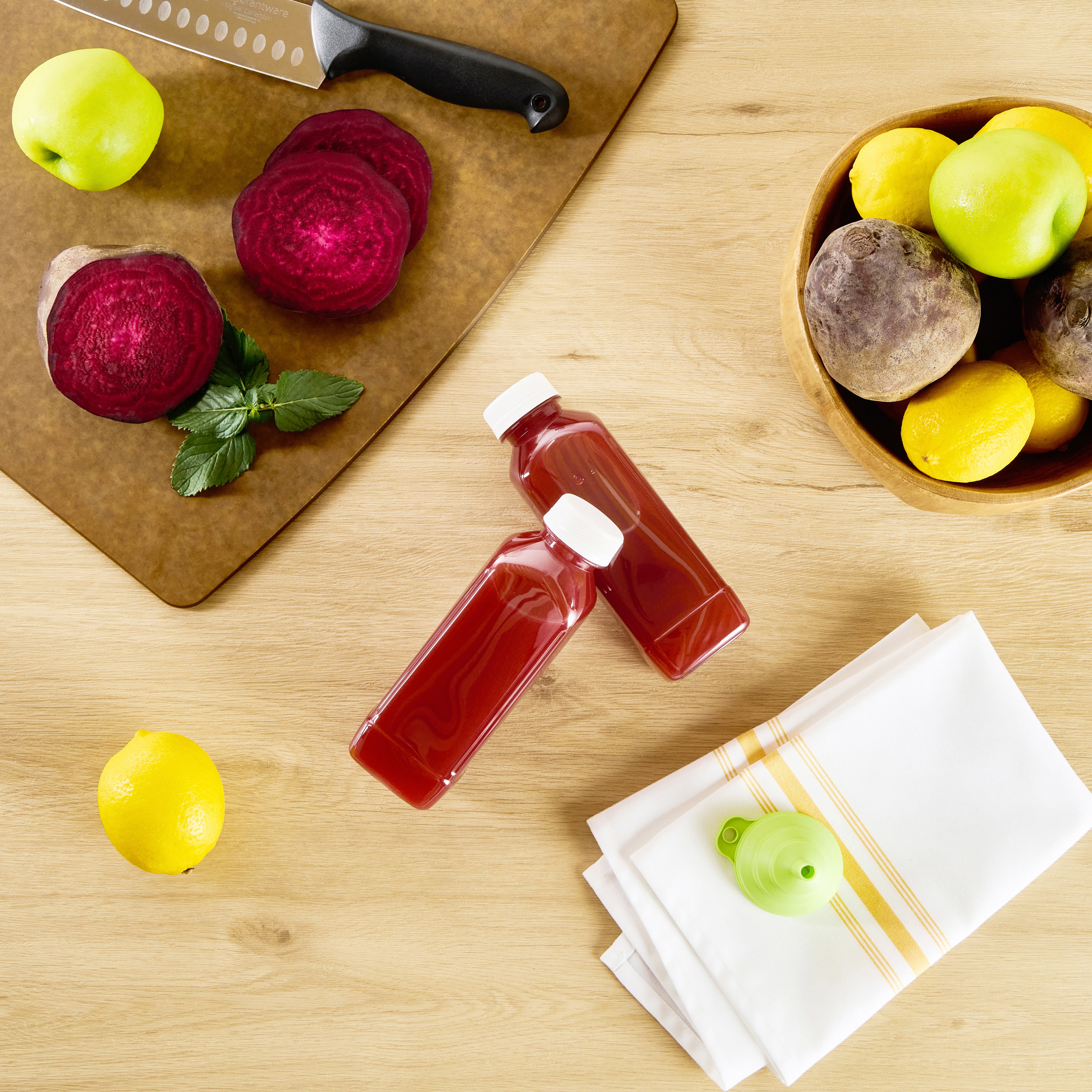 16 oz Square Clear Plastic Cold Pressed Juice Bottles with Safety Cap - 2.25
