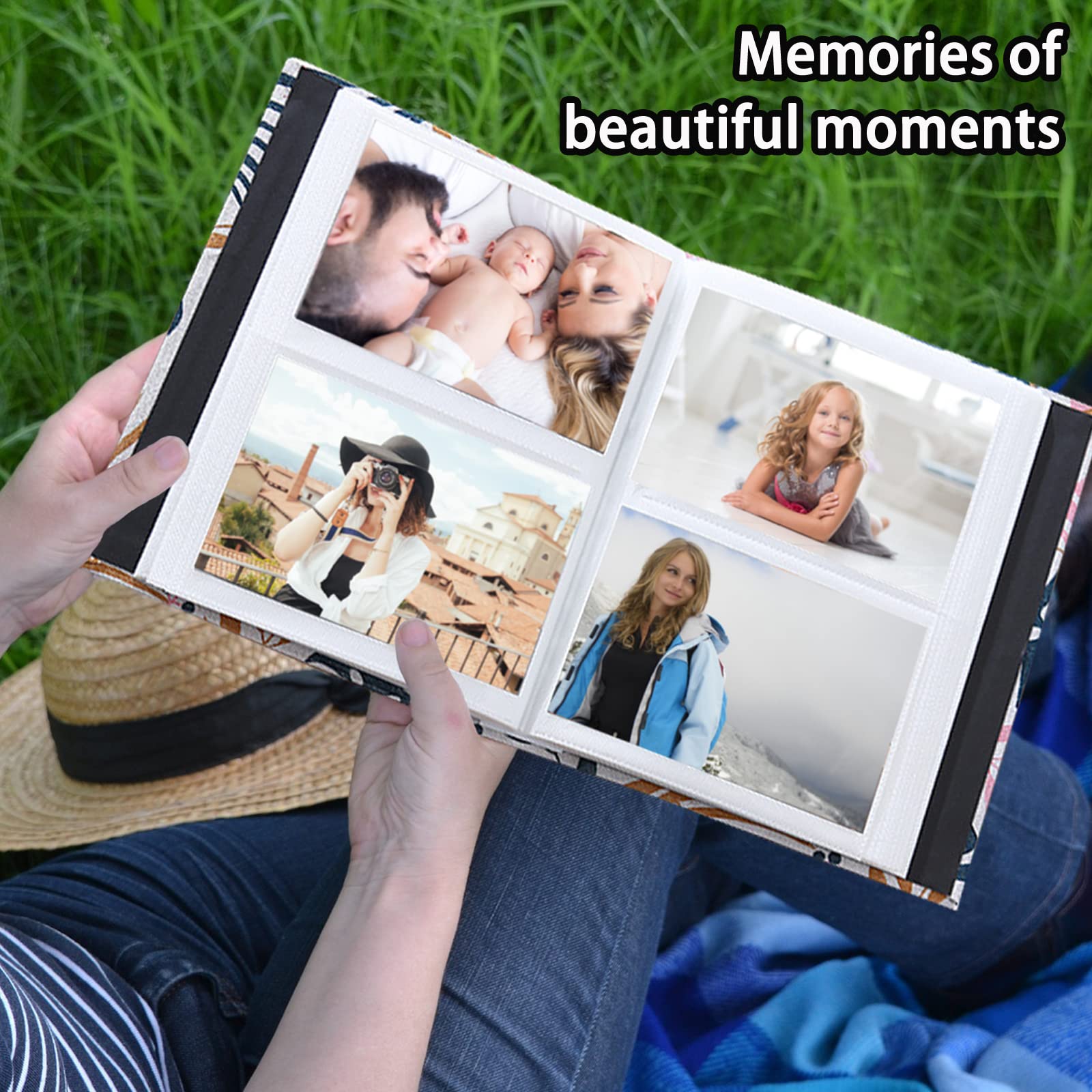 Premium 4x6 Photo Album - Holds 200 Photos, Linen Cover Scrapbook for Family, Wedding, Anniversary, Baby & Vacation Memories (Green Grass) - Perfect for Preserving Cherished Moments & Gifts
