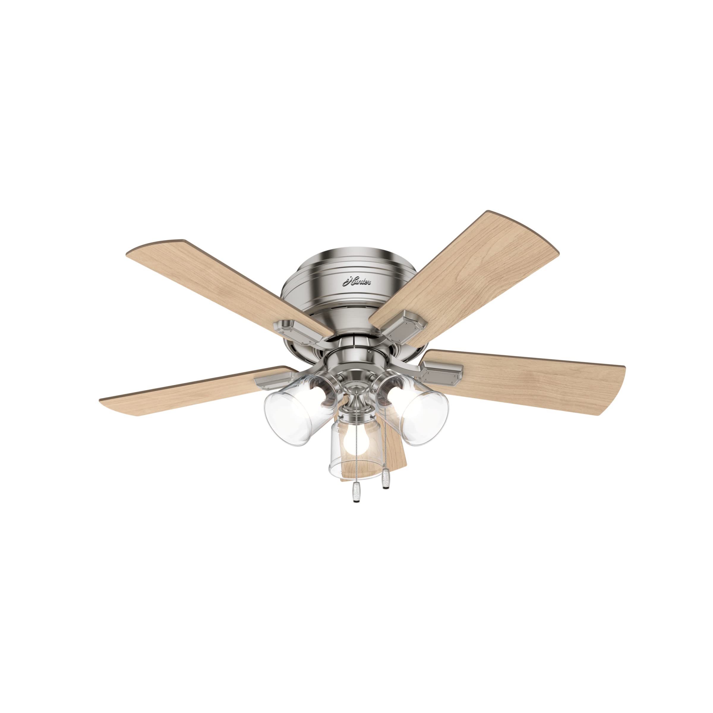 Hunter Fan Company 52154 42-Inch Crestfield Brushed Nickel Low Profile Ceiling Fan with LED Light Kit and Pull Chain - Perfect for Bedroom, Living Room, and Indoor Spaces