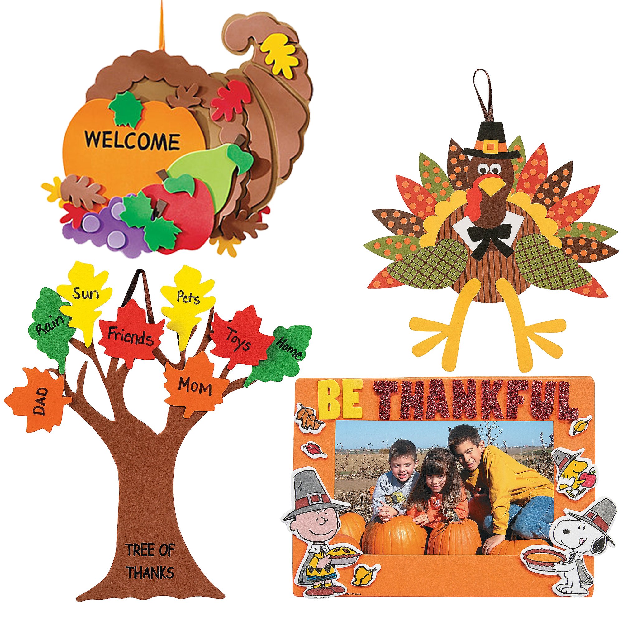Peanuts Thanksgiving Picture Frame Magnet Craft Kit, Turkey Making Kit, Foam Cornucopia Door Sign & Tree of Thanks Kit - Autumn Themed DIY Craft Sets for Kids & Adults | Perfect for Thanksgiving Decorations, Family Bonding Activities & Holiday Classroom Projects