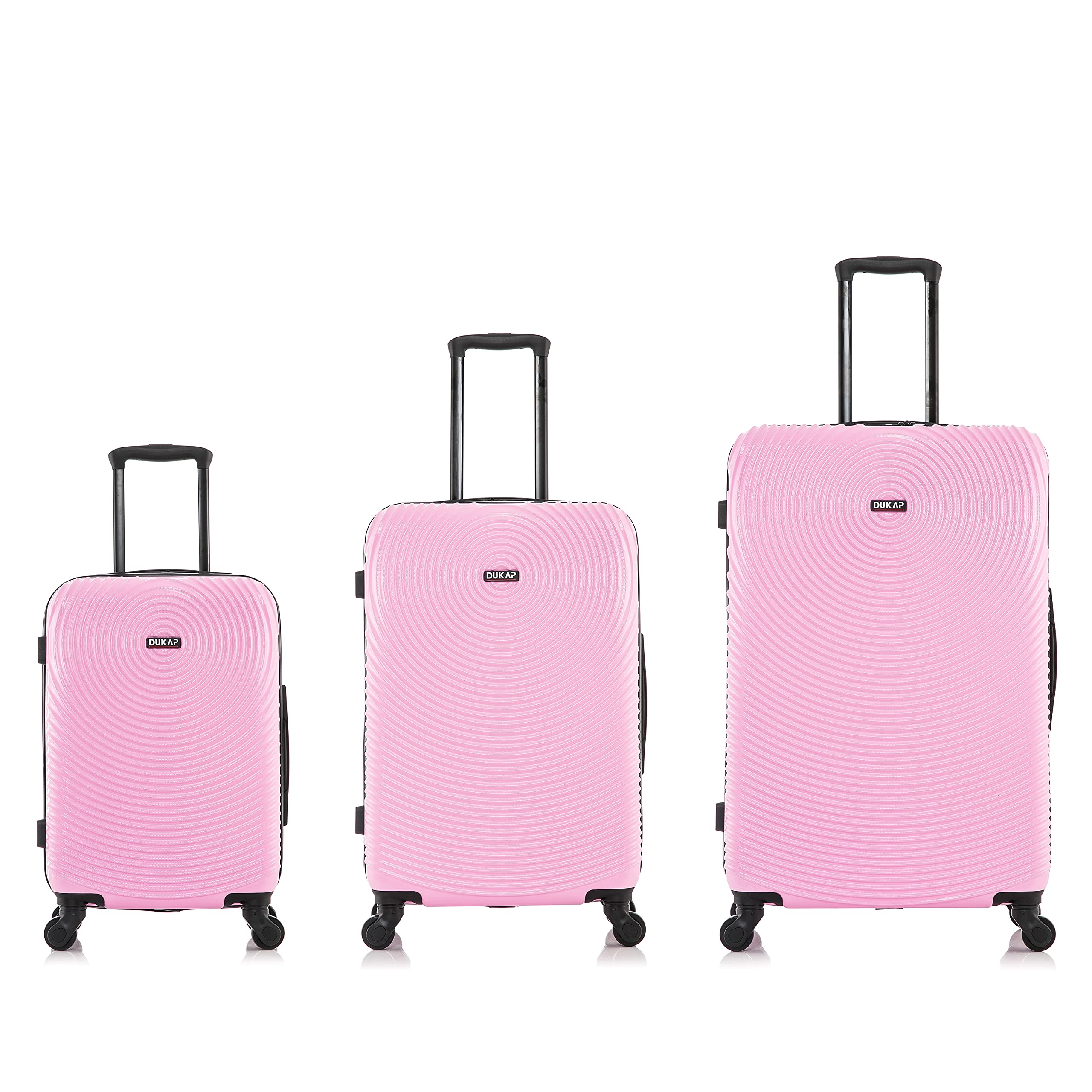 DUKAP INCEPTION 3-Piece Hardshell Luggage Set with Spinner Wheels - 20in, 24in, 28in Lightweight Durable Suitcases with Trolley Handle - Pink Travel Luggage for Family Vacations, Business Trips & International Travel