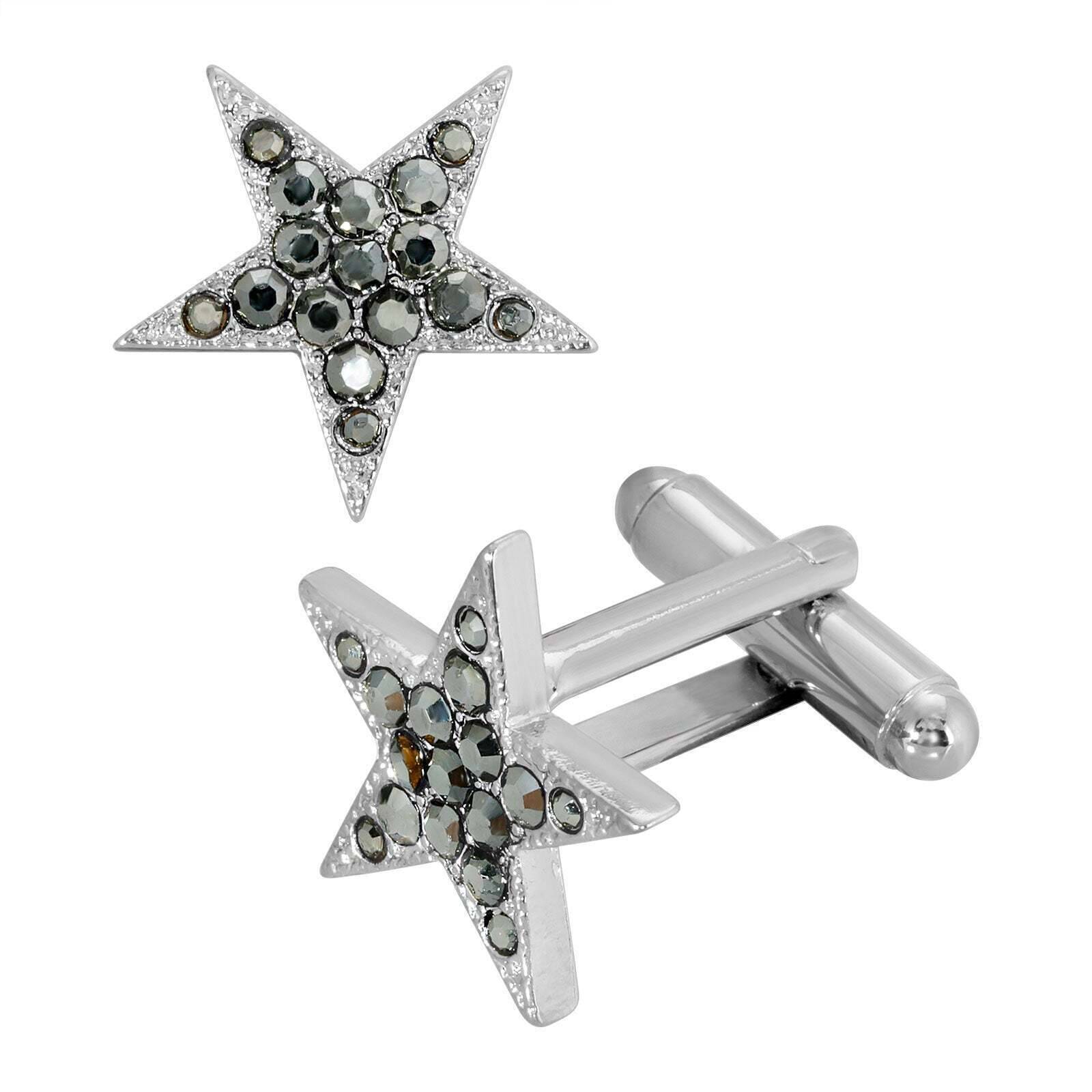 1928 Vintage Hematite Color Crystal Star Cufflinks for Men - Elegant Dress Shirt Accessories for Weddings, Business Meetings & Formal Events