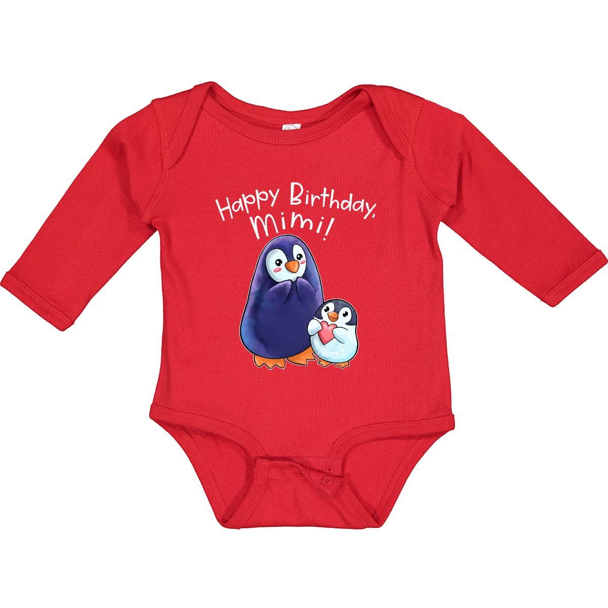 Inktastic Happy Birthday Mimi - Adorable Penguin Print Long Sleeve Baby Bodysuit for Boys & Girls | Perfect for Birthday Parties & Photo Shoots