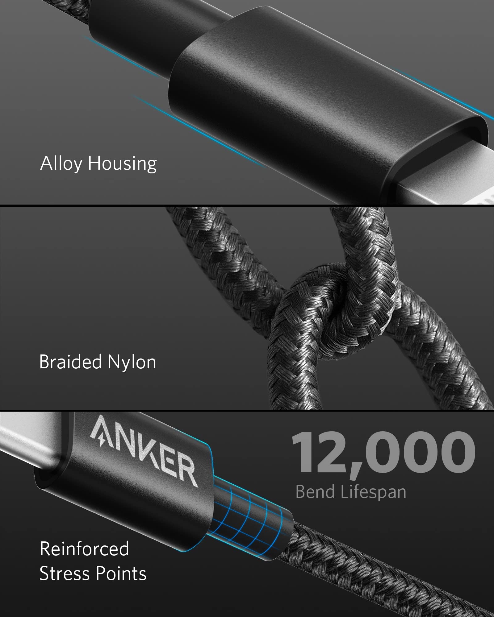 Anker MFi Certified Nylon USB C to Lightning Cable 10FT for iPhone 14/13/12/11/X/8 - Fast Charging & Data Sync - Durable Black Cable for Home, Office & Travel
