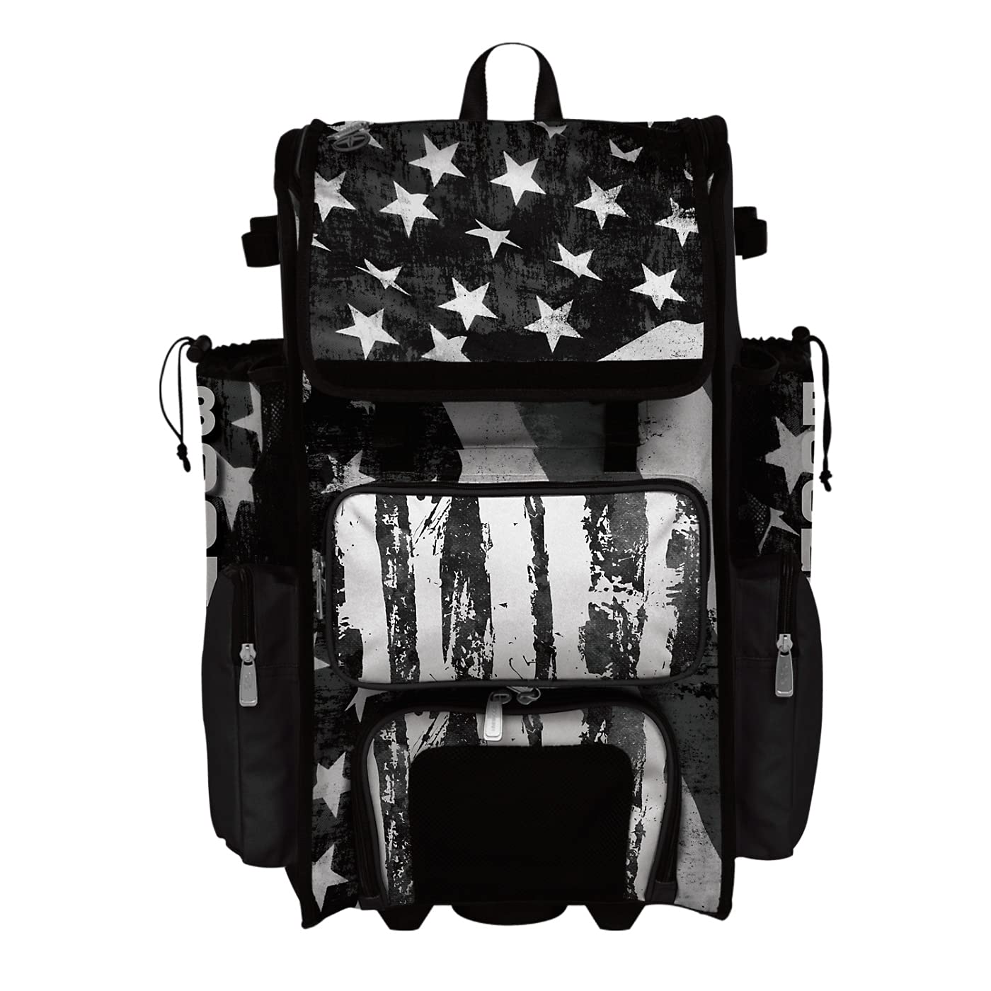 Boombah Superpack Hybrid Rolling Bat Bag - USA Stars & Stripes Black Ops Black/White - Wheeled & Backpack Baseball Equipment for Travel & Games - Perfect for Baseball Players & Coaches