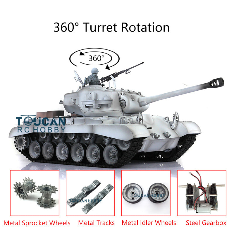 2.4G Henglong 1/16 Scale 7.0 Upgraded M26 Pershing RC Tank Model 3838 with 360° Rotating Turret, Metal Tracks & Sprocket Wheels, Engine Sound - Perfect for Military Enthusiasts, Collectors & Outdoor RC Battles