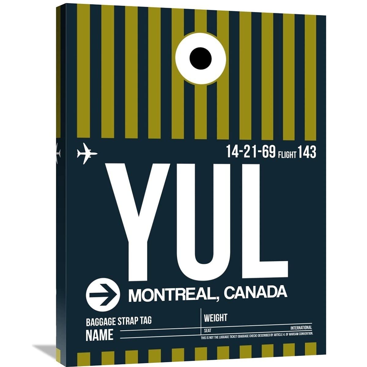 YUL Montreal Luggage Tag Canvas Wall Art - 48x36 Inches Unframed Stretched Canvas Print - Travel Inspired Home Decor for Living Room, Bedroom & Office