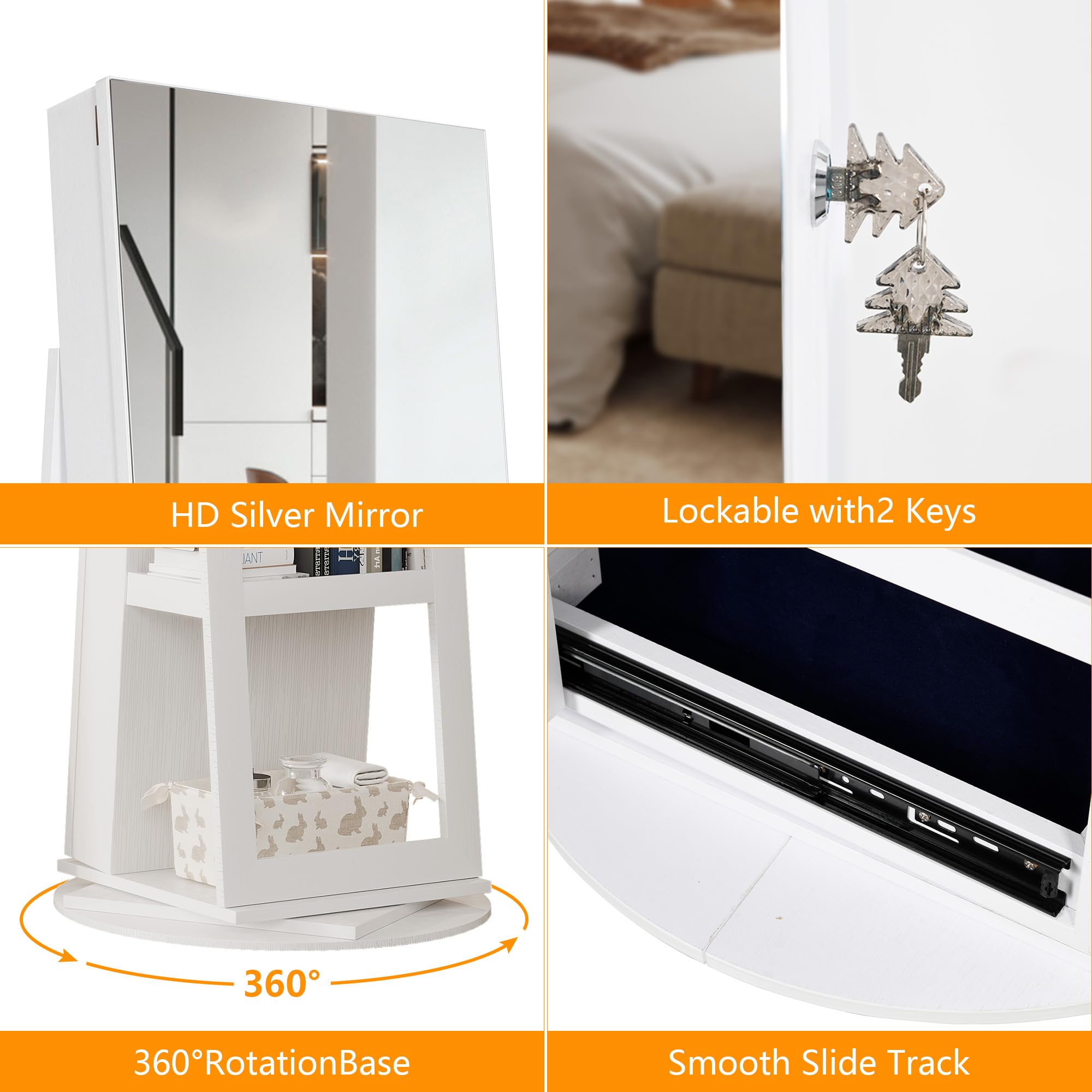 360° Swivel Jewelry Mirror Cabinet with LED Lights - 63