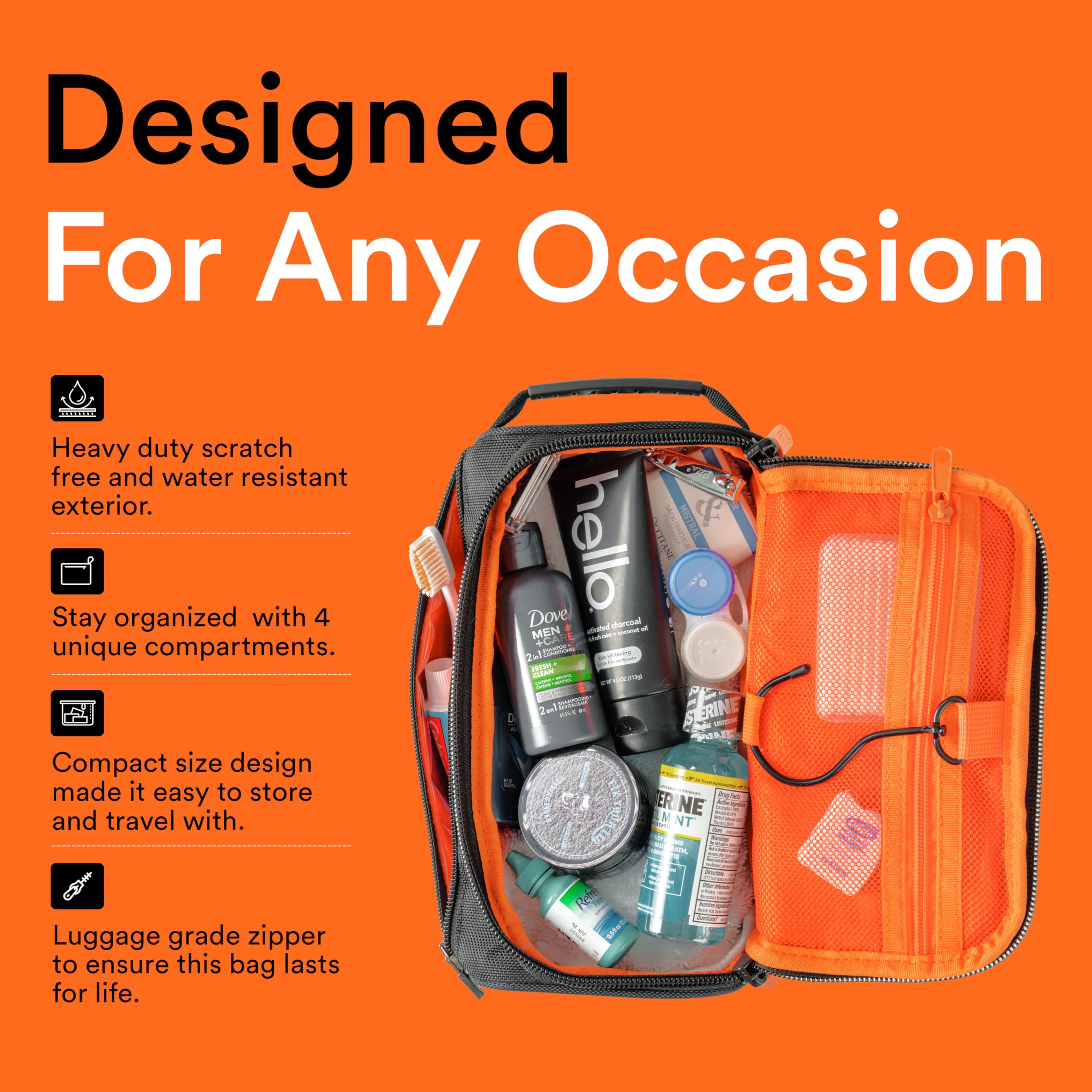 Fitdom Hanging Toiletry Bag for Men - Waterproof Tactical Dopp Kit with Multiple Pockets | Perfect Travel Cosmetic Organizer for Shaving, Toothbrush, Shower Essentials | Great for Camping, Gym & Business Trips