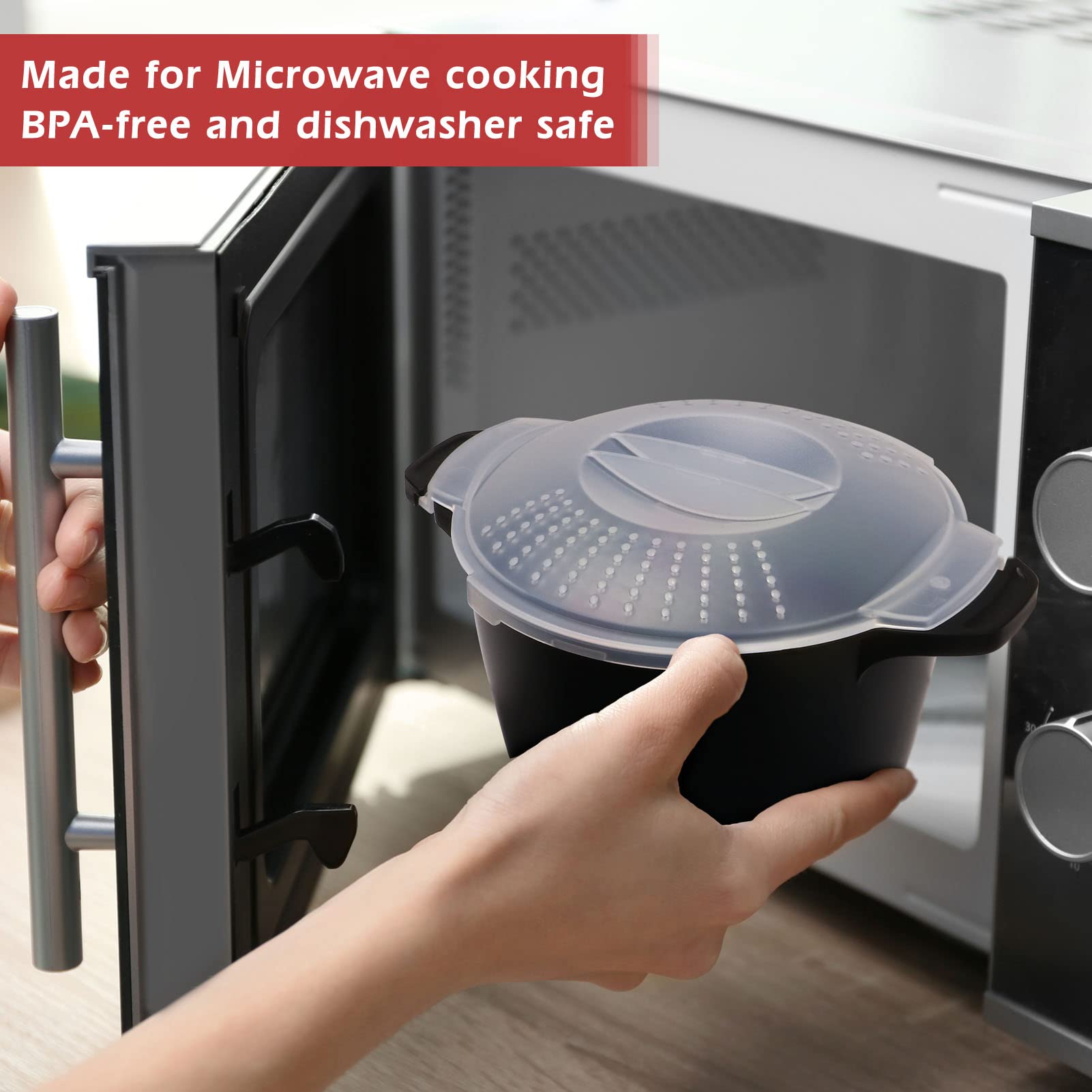 BPA Free 2 Quart Large Microwave Steamer - Professional Cookware for Vegetables, Rice & Meal Prep | Dishwasher Safe Microwave Cooker for Healthy Cooking
