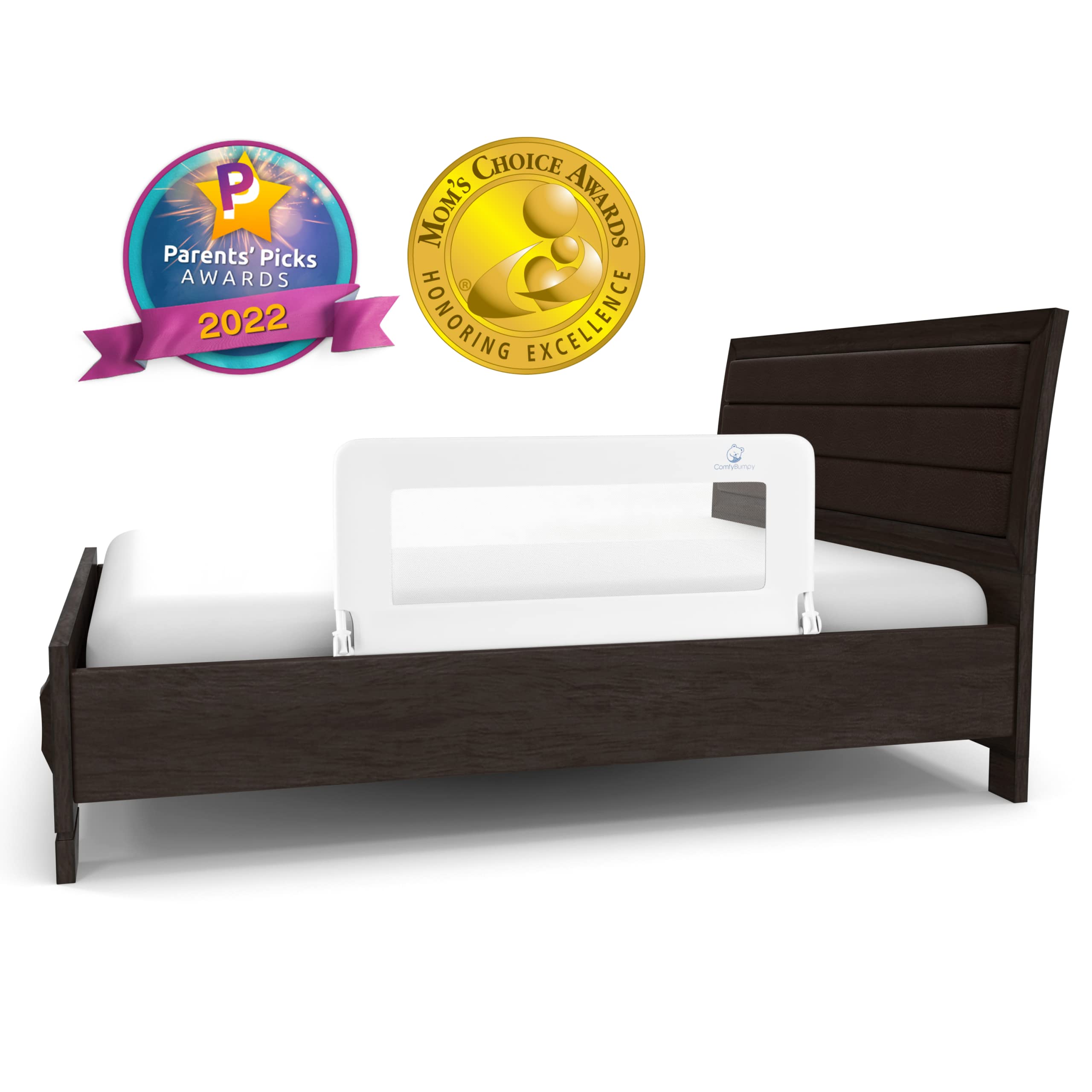 ComfyBumpy Adjustable Toddler Bed Rail Guard for Kids - Fits Twin, Full, Queen & King Size Beds - Swing Down Safety Rail for Baby & Toddler (White, 35.5