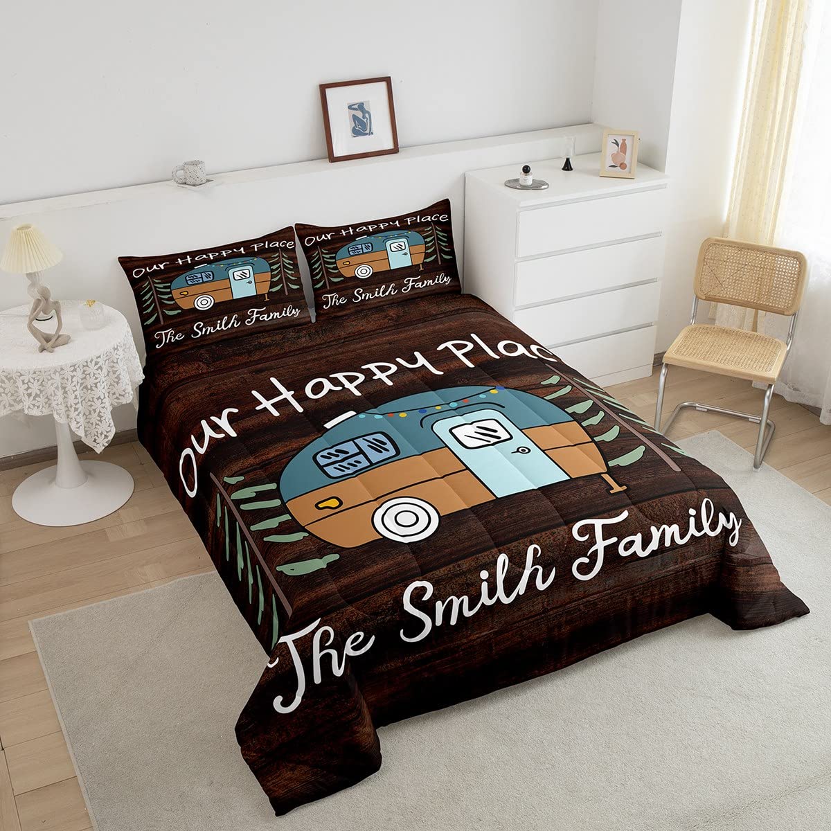 Happy Camping Bedding Set - Feelyou Camper Comforter Queen Size with 2 Pillowcases for Kids & Adults | Cozy Outdoor Adventure & Home Decor