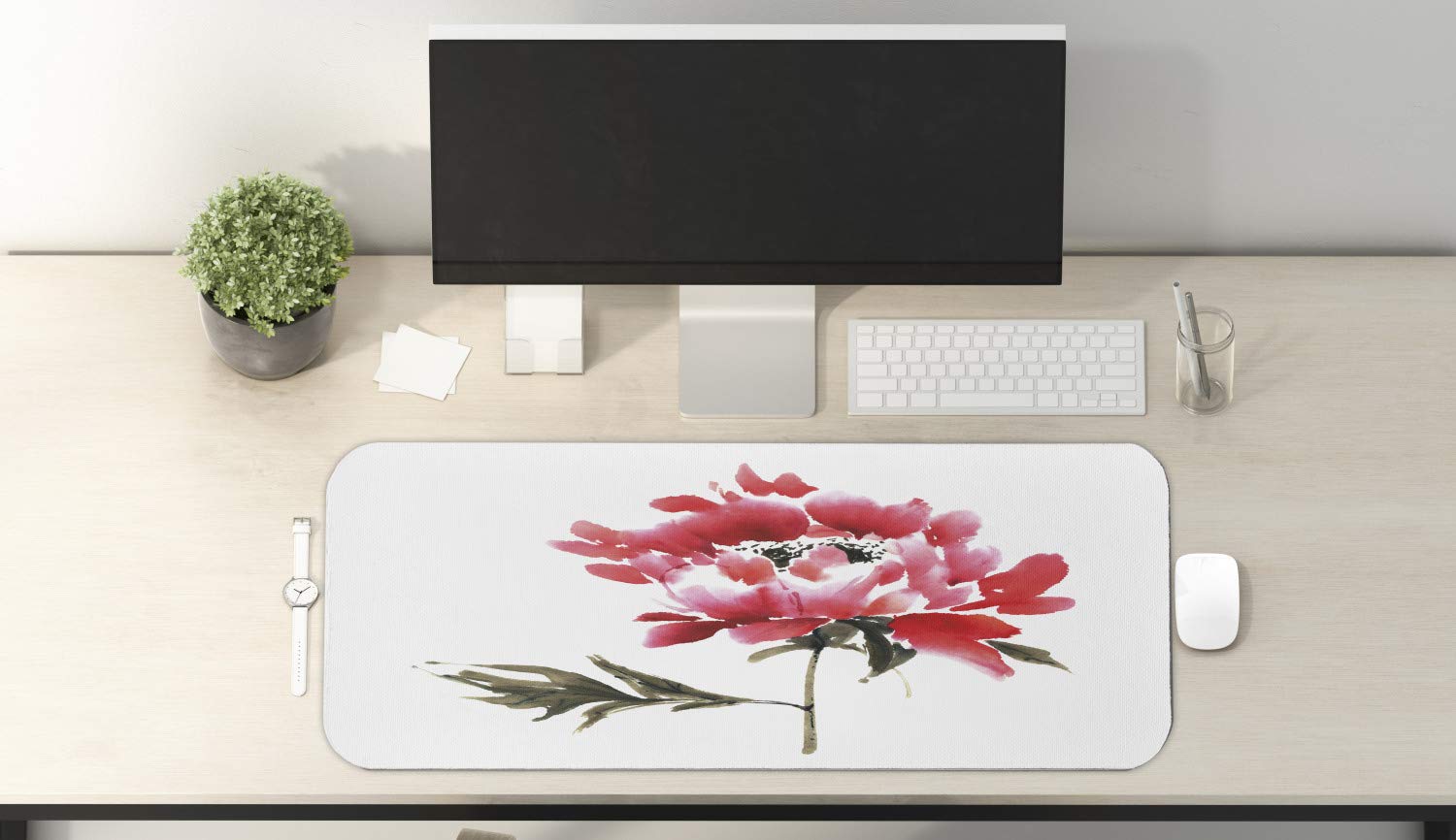 Ambesonne Japanese Ink Wash Painting Mouse Pad - Non-Slip Rubber Gaming Mousepad (31