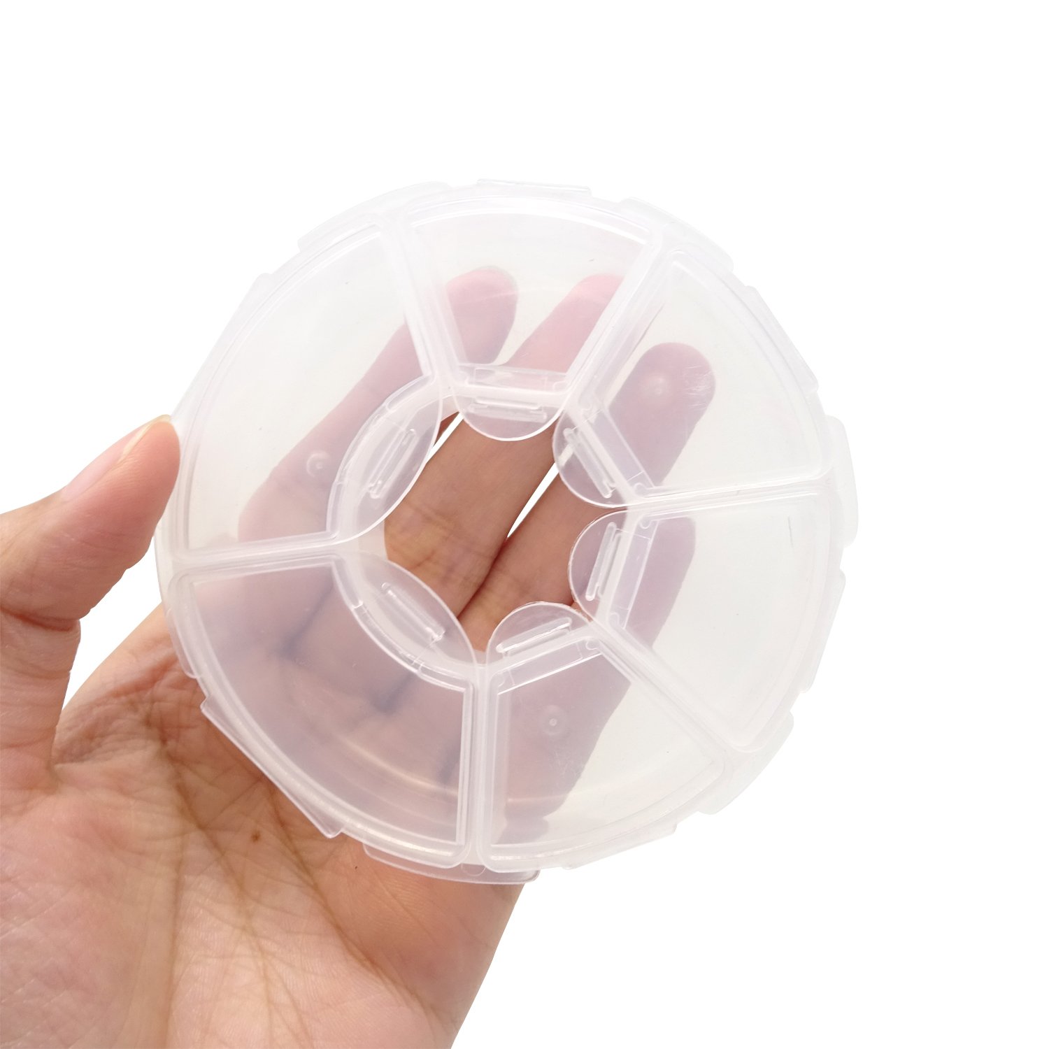 Honbay 2-Pack Clear Round Plastic Storage Organizer Box - 6 Compartment Small Jewelry Bead Container, Pill Case & Fishing Tackle Box for Travel, Home & Daily Use | Portable Storage Solution for Crafts, Medications & Small Items