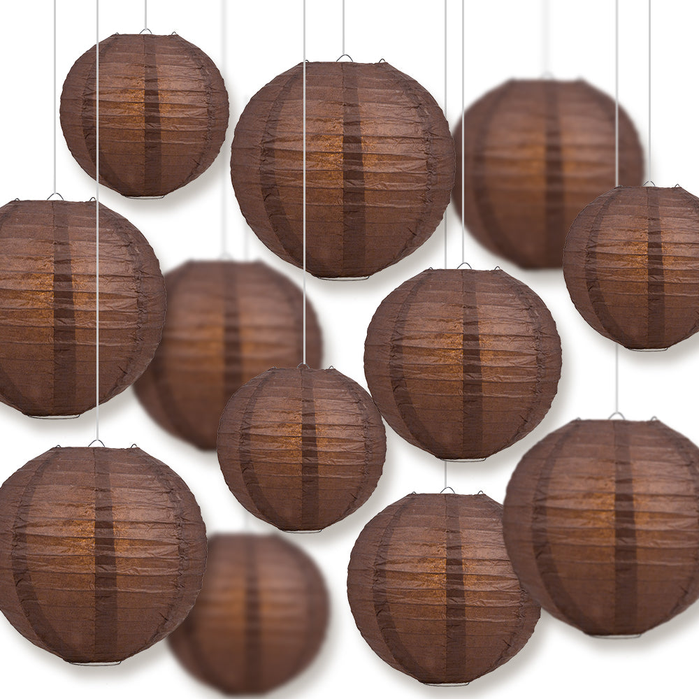 12-Piece Brown Paper Lantern Decoration Set - 12/10/8 Inch Hanging Party Lights for Wedding, Birthday, Festival & Home Decor