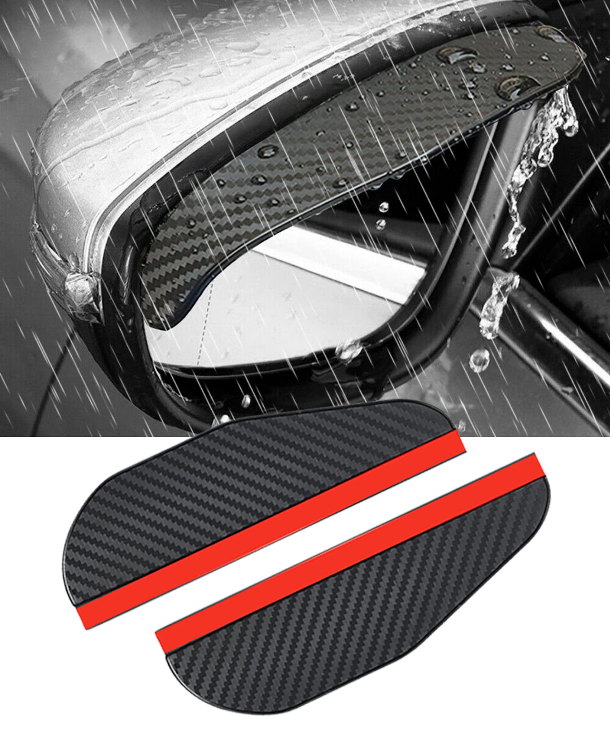 ESEWALAS 2-Pack Carbon Fiber Car Side Mirror Rain Guards - Waterproof Rear View Mirror Visors for Rain, Snow & Ice Protection - Universal Fit for Most Vehicles (Black) - Perfect for All-Weather Driving & Enhanced Visibility