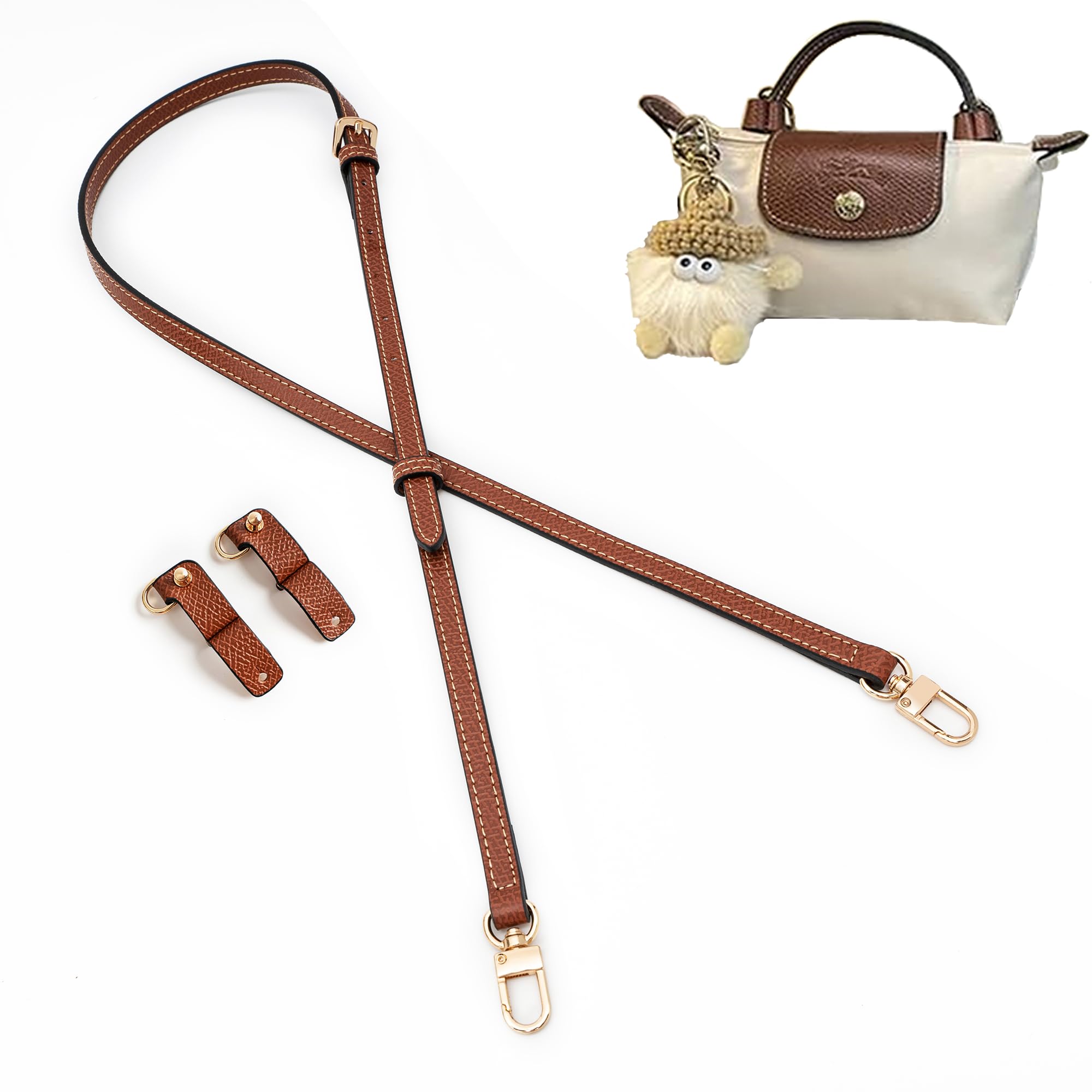 KOMHPS Leather Purse Straps Replacement - Adjustable Crossbody Shoulder Strap for Longchamp & Women's Handbags (Brown Gold Doll) | Perfect for Work, Travel & Everyday Use