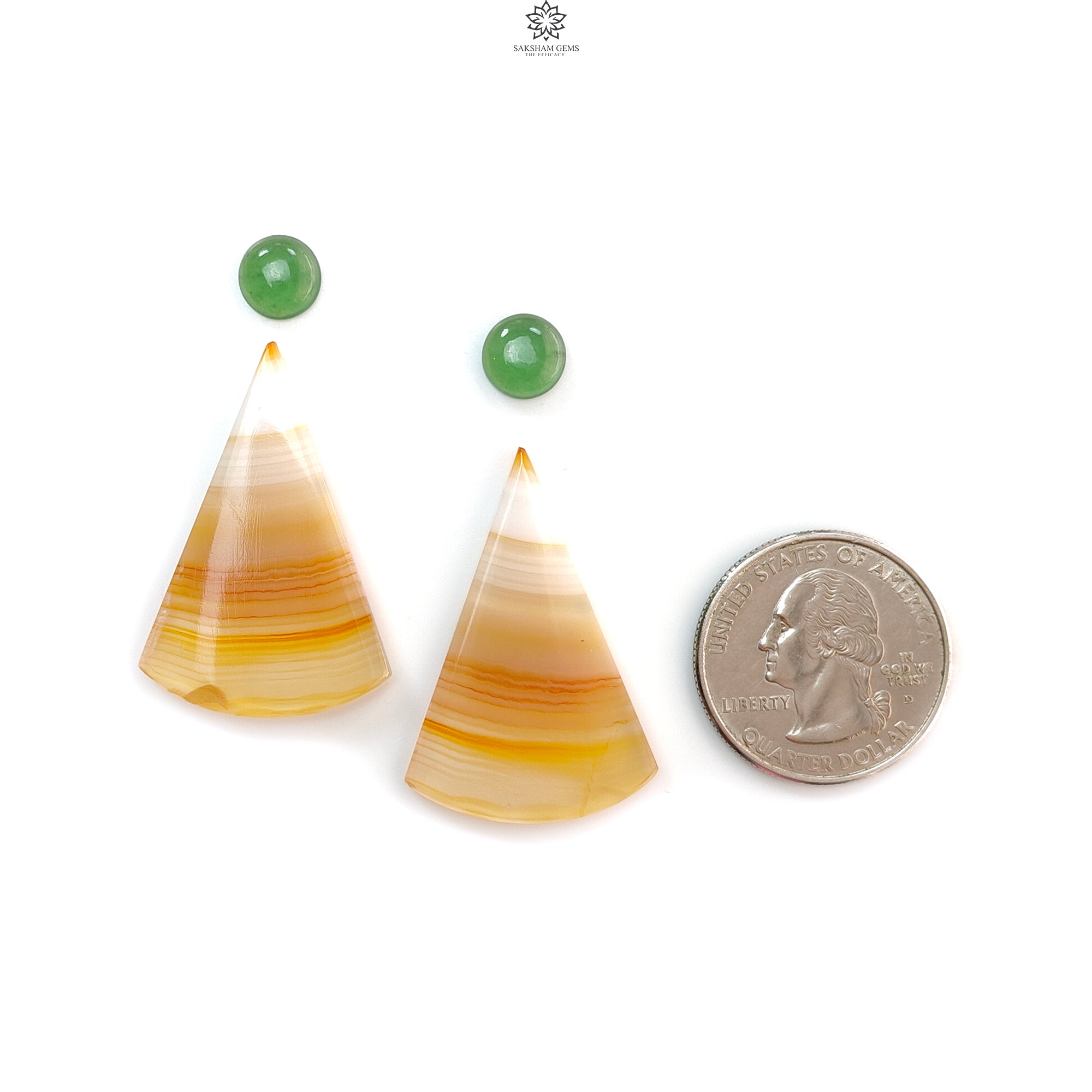 Natural Botswana Agate Gemstone with Serpentine & Gray Sapphire Cabochon - Untreated Bi-Color Agate Triangle and Pear 4pc Set for Jewelry Making, Wire Wrapping, and Healing Crystal Collections