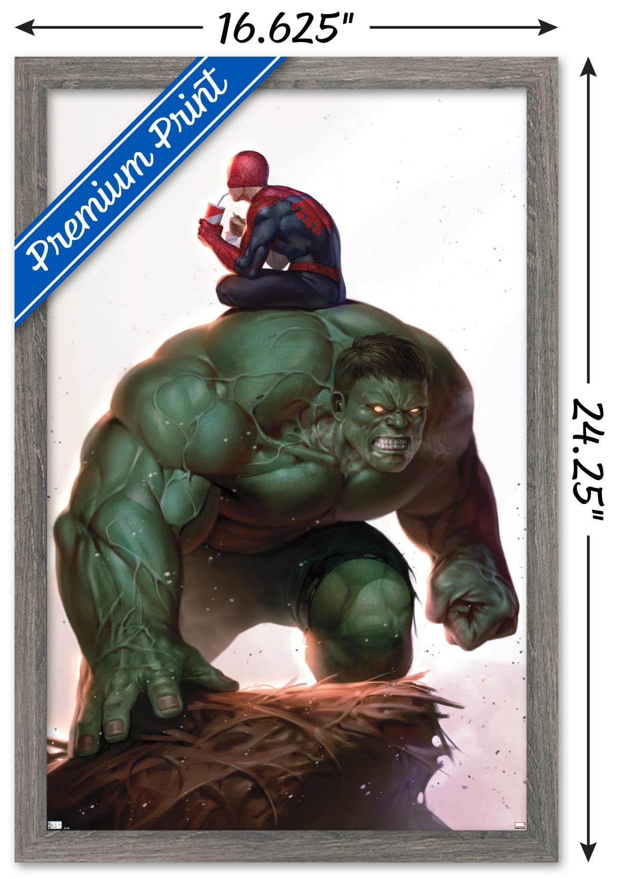Marvel Comics Spider-Man & The Immortal Hulk #17 Framed Wall Poster - 22.4x14.7 Inches, Barnwood Frame - Perfect for Superhero Bedroom Decor & Comic Book Fan Gifts