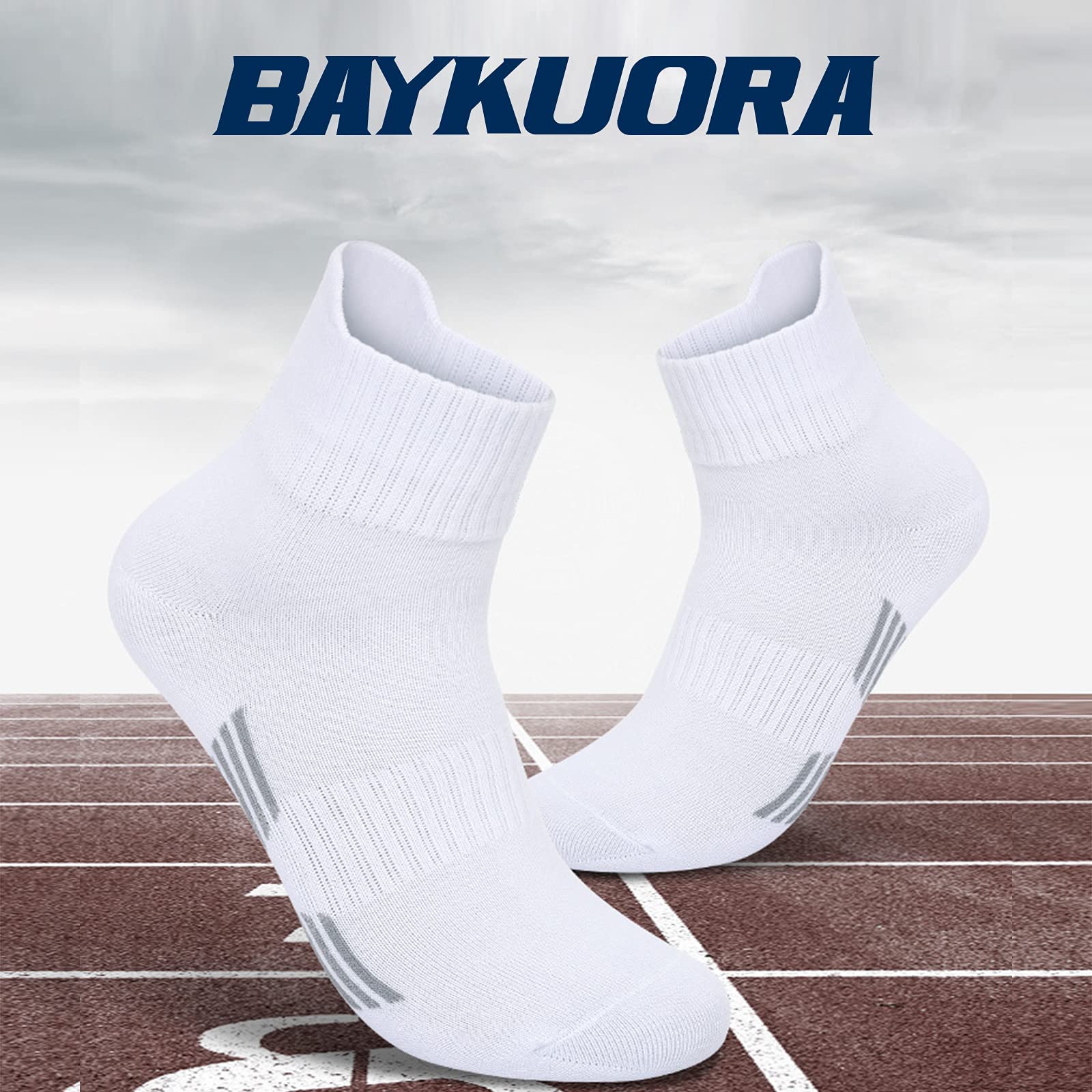 BAYKUORA Men's 100% Cotton Calf Socks - 4 Pairs Mid Casual Ankle Socks with Cushion for Athletic & Everyday Wear - Breathable Towel Socks for Running, Gym, Work & Daily Comfort