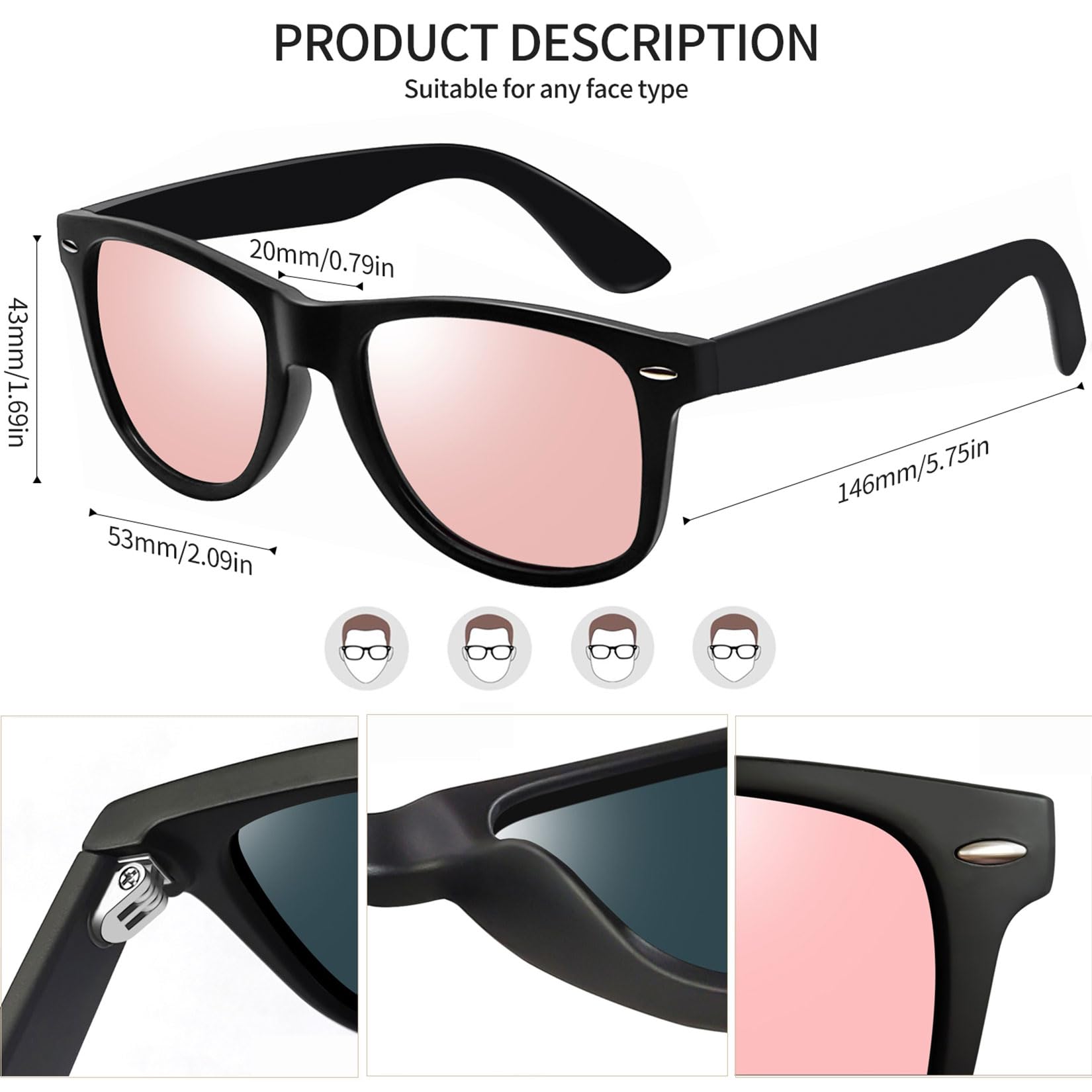 Joopin Square Polarized Sunglasses for Men & Women - UV Protection, Trendy Designer Shades for Outdoor Activities, Driving, and Beach Vacations