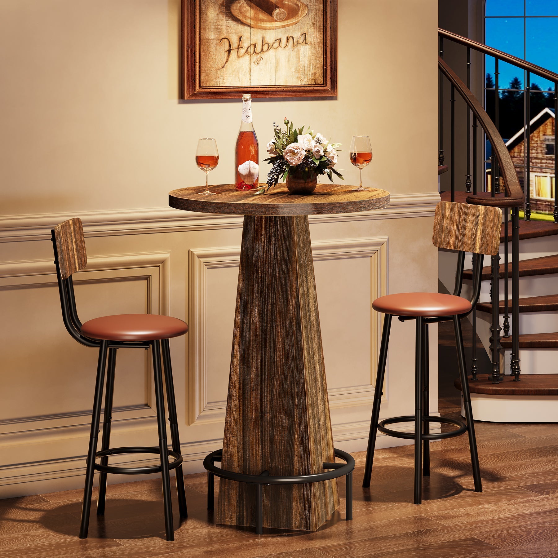Round Pub Table with Footrest - 30