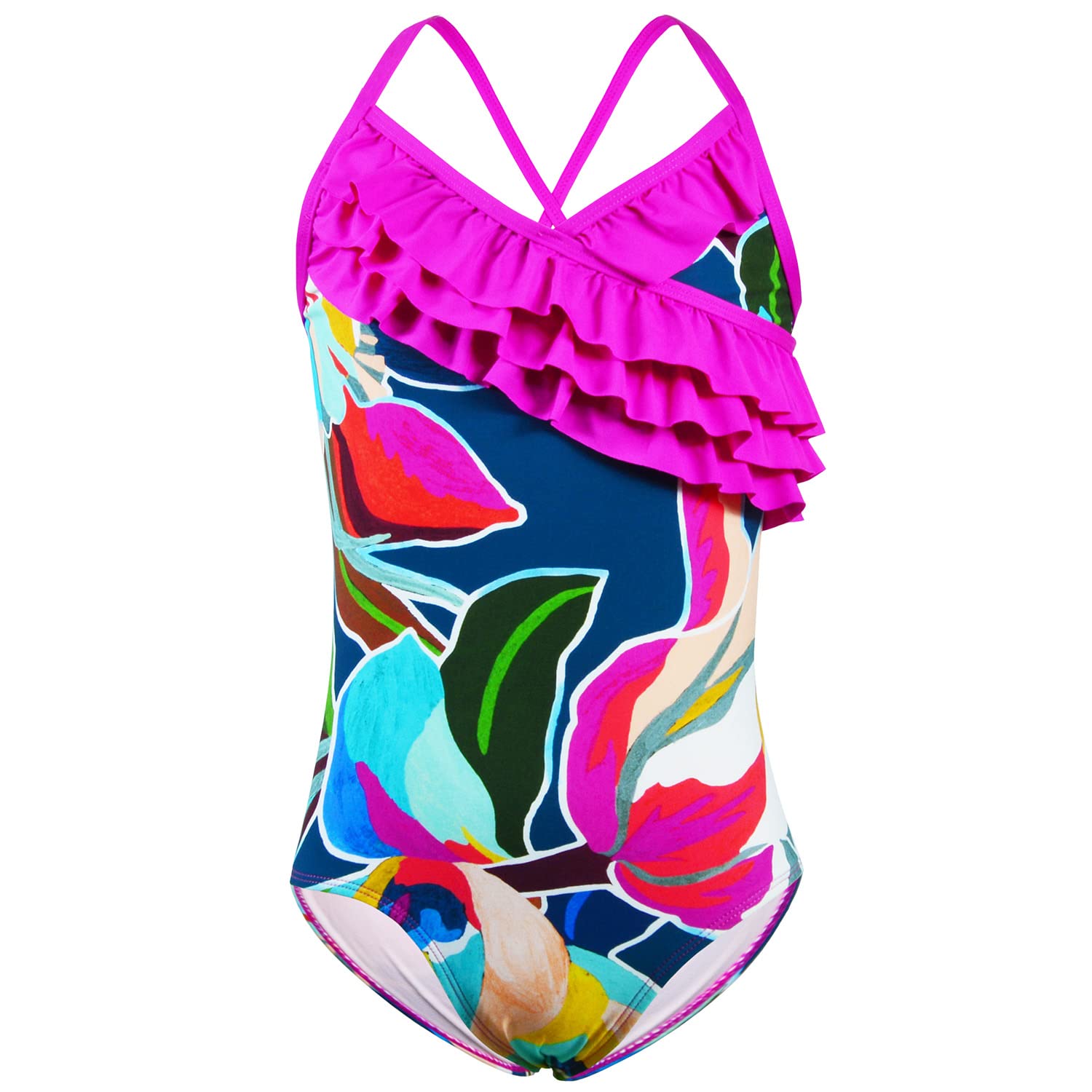 Kauego Girls One Piece Swimsuits - Hawaiian Ruffle Swimwear for Kids, Toddler Bathing Suit with UV Protection - Perfect for Beach, Pool, Vacation & Summer Water Activities