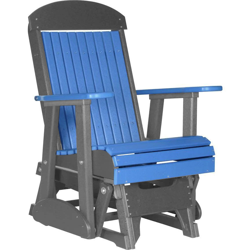 LuxCraft Blue 2-Foot Classic Highback Recycled Plastic Glider Chair with Cup Holder - Perfect for Patio, Garden, and Outdoor Relaxation