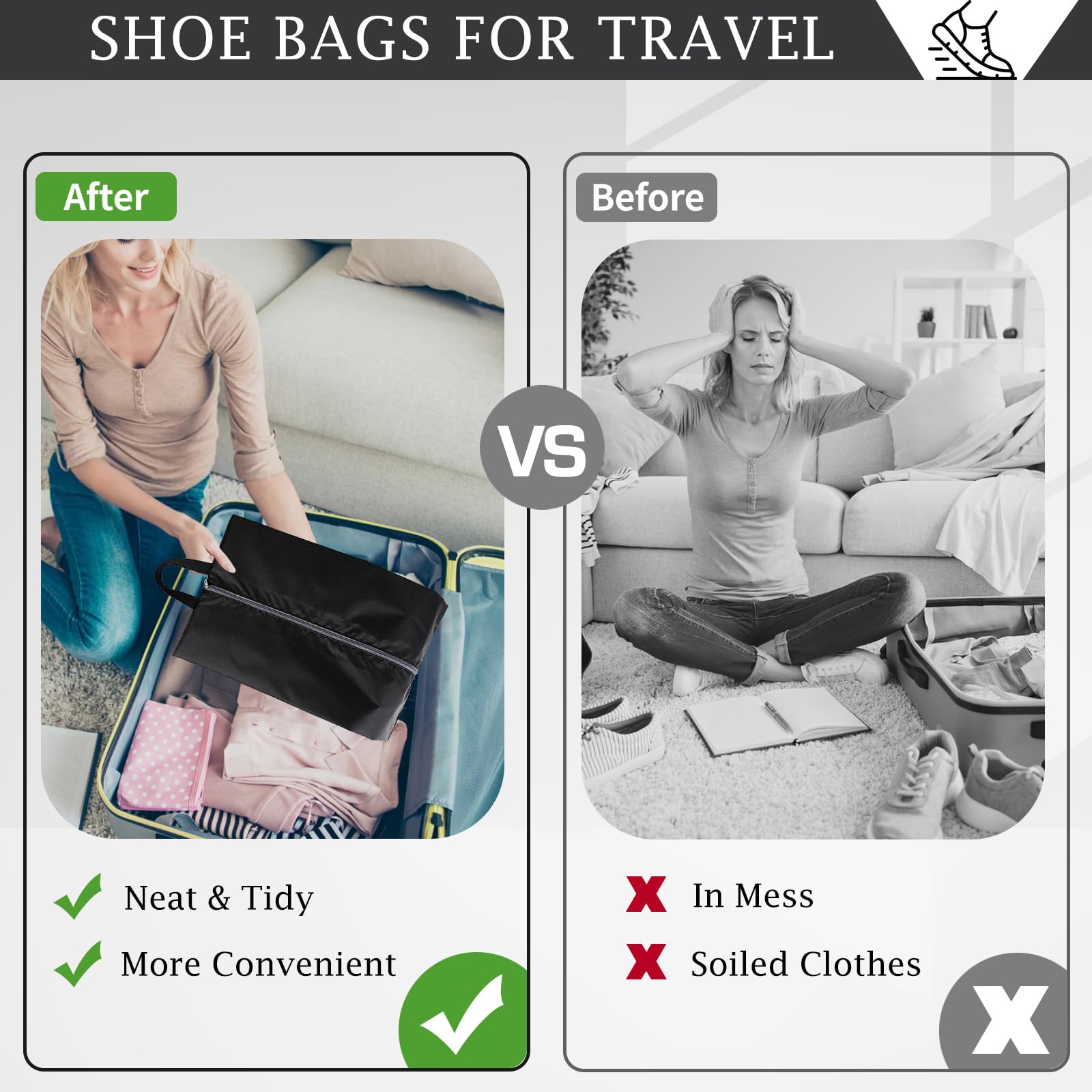 4-Pack Waterproof Travel Shoe Bags with Zipper - Large Portable Shoe Organizers for Men & Women - Perfect for Suitcase Packing, Gym, Vacation & Business Trips