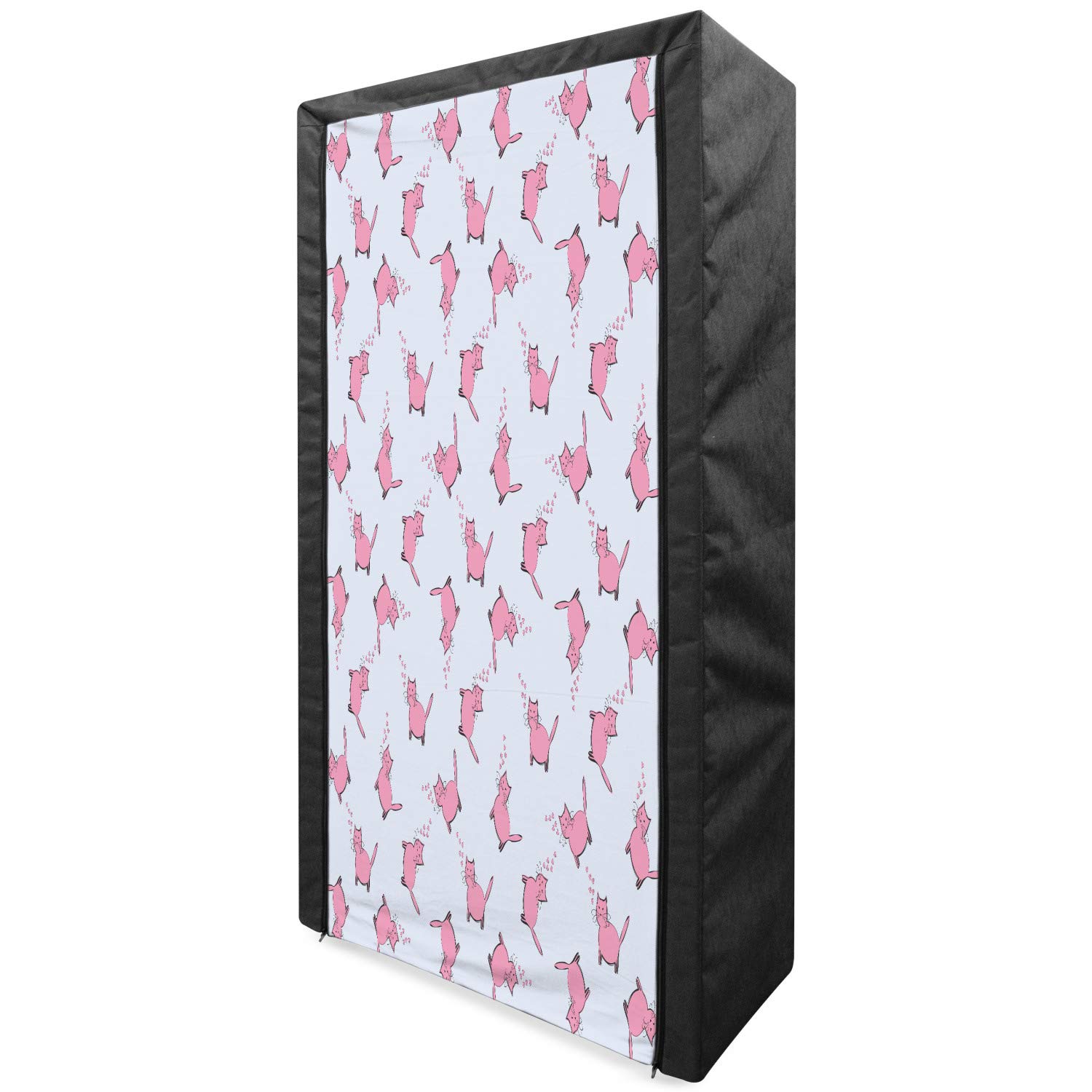 Ambesonne Cat Lover Portable Fabric Wardrobe - Romantic Pink Cartoon Cats with Hearts Design, 33.5