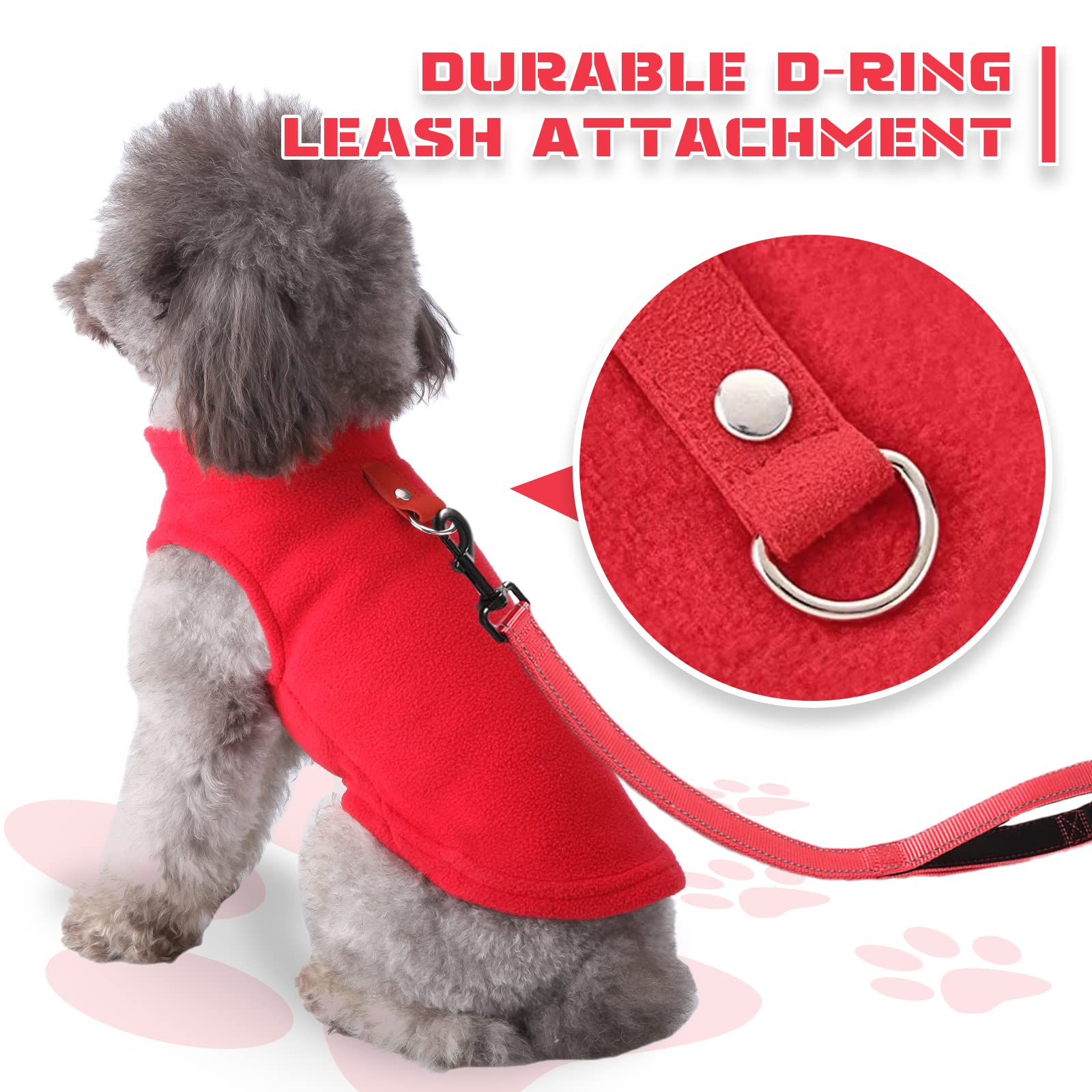 Soft Fleece Dog & Cat Sweater Vest with Leash O-Ring - Warm Winter Pet Pullover Coat for Small Breeds (Chihuahua, Shih Tzu) - Cozy Puppy & Kitten Apparel in Red - Perfect for Cold Weather Walks & Indoor Comfort