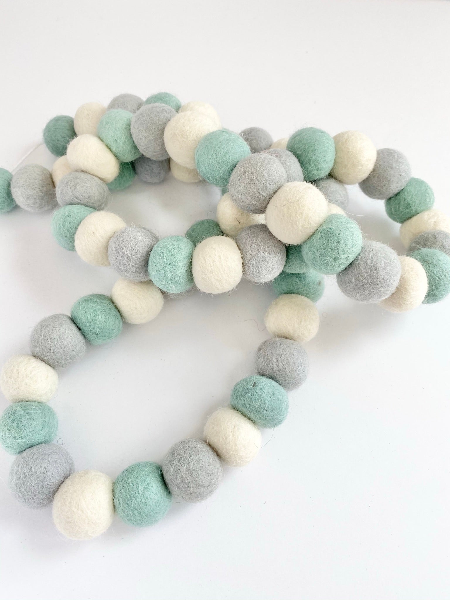Turquoise Gradient Felt Ball Garland - Handmade Boho Home Decor for Nursery, Wedding & Party Backdrop | Eco-Friendly DIY Wall Hanging for Baby Shower, Christmas Tree & Room Decoration