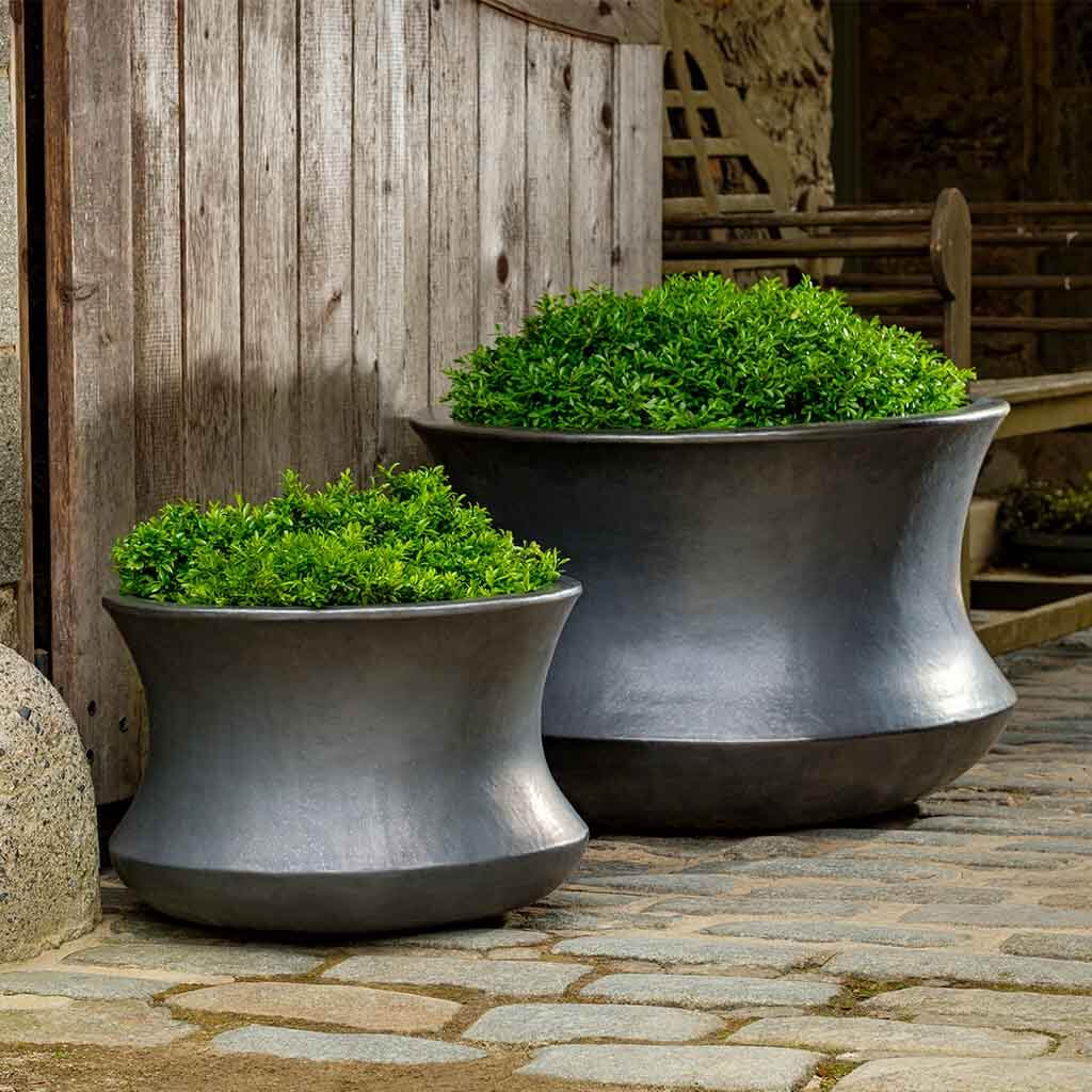 Campania International Jura Planter Set of 2 - Modern Graphite Outdoor Flower Pots for Patio, Garden & Home Decor | Perfect for Succulents, Herbs & Small Plants