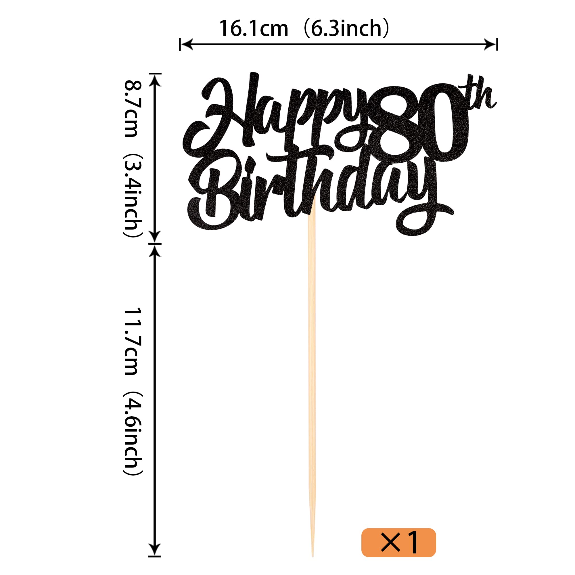 1 Pack Glitter 80th Birthday Cake Topper - Cheers to 80 Years Cake Decorations for 80th Birthday Party Supplies (Black) | Perfect for Milestone Celebrations, Retirement Parties & Golden Anniversary Decor