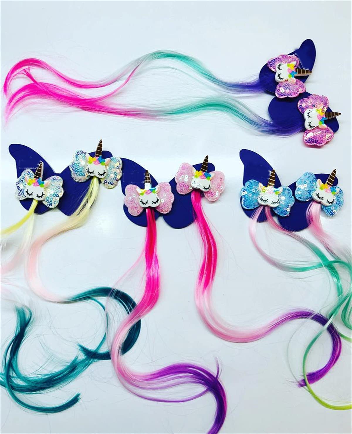Mixed Colors Unicorn Girls Curly Wave Hair Extensions Clips - 2 Pairs Set for Kids & Teens | Perfect for Costume Parties, Halloween, Dress-Up & Daily Play