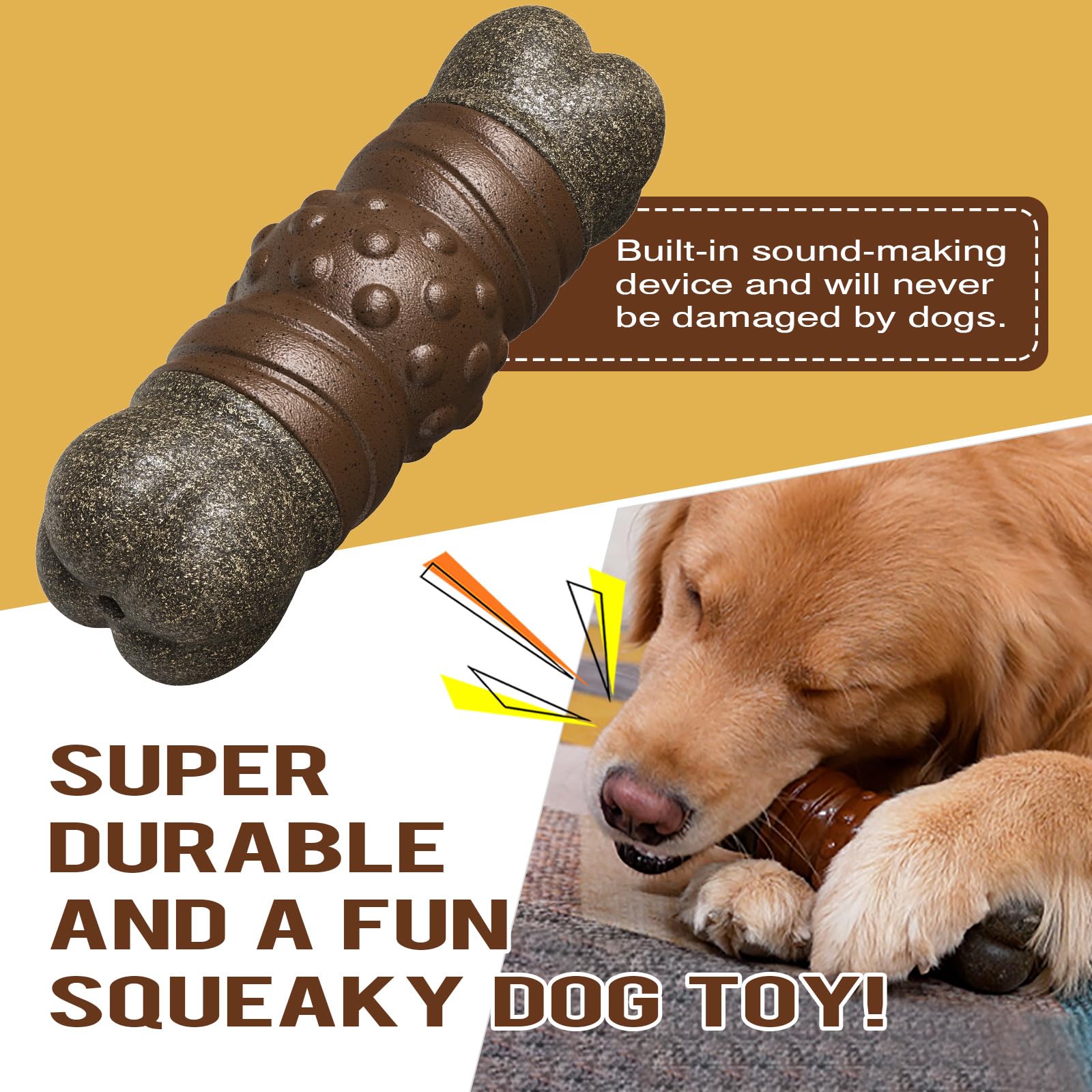 Durable Brown Dog Chew Toys for Aggressive Chewers - Tough & Interactive Squeaky Toys for Medium & Large Dogs - Teeth Cleaning Chew Toys for Playtime & Training