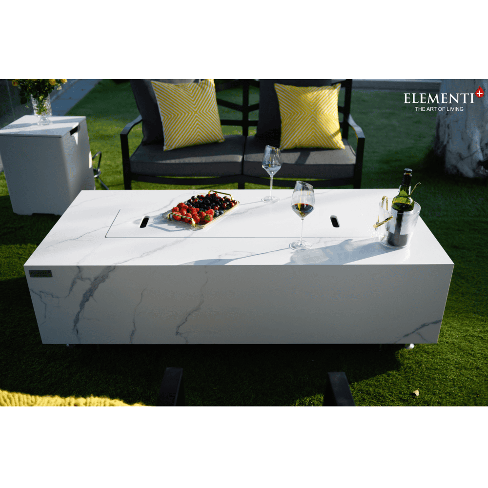 Premium Carrara Marble Porcelain Rectangular Fire Pit Table - Outdoor Patio Heater for Backyard, Garden & Poolside Gatherings