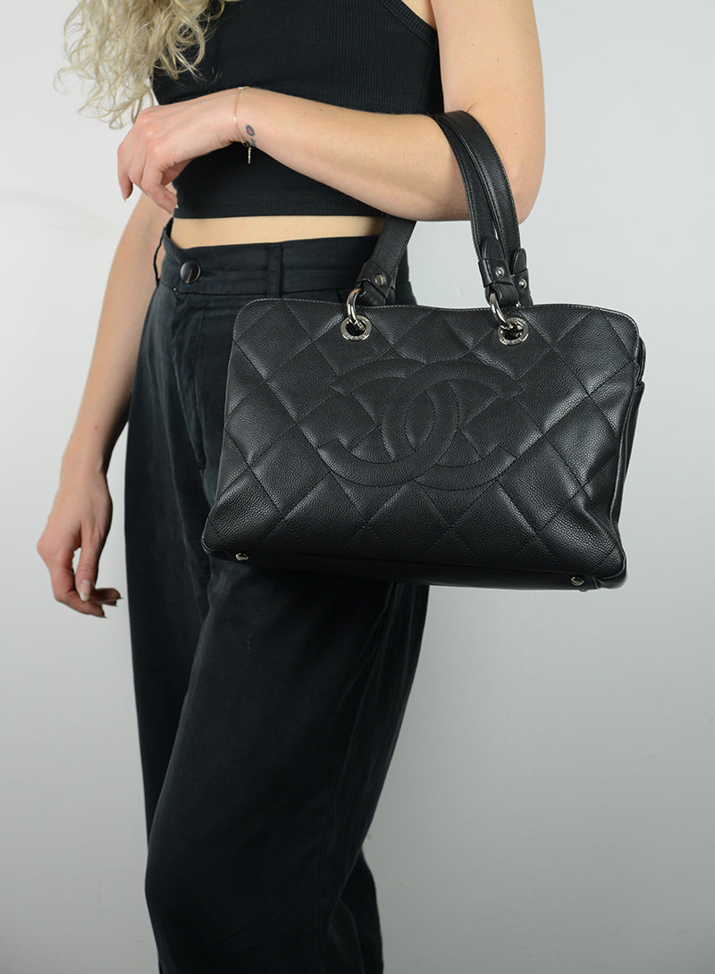 Chanel Black Caviar Leather Handbag - Luxury Designer Tote Bag for Women | Perfect for Work, Travel & Evening Events