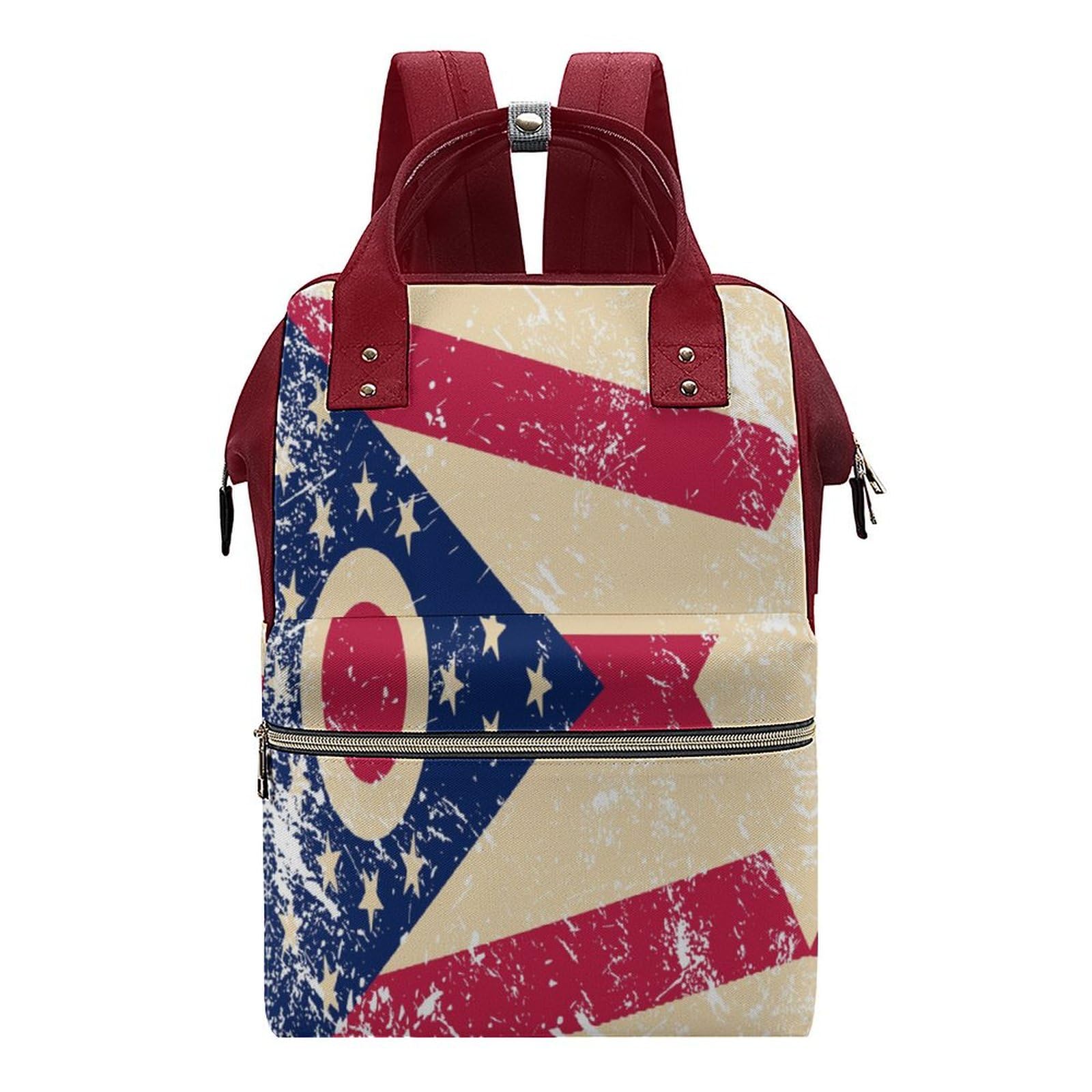 Ohio State Flag Large Travel Backpack for Women - Waterproof Hiking Bag with Bottle Pocket - Perfect for Outdoor Adventures, Camping & College Campus Life