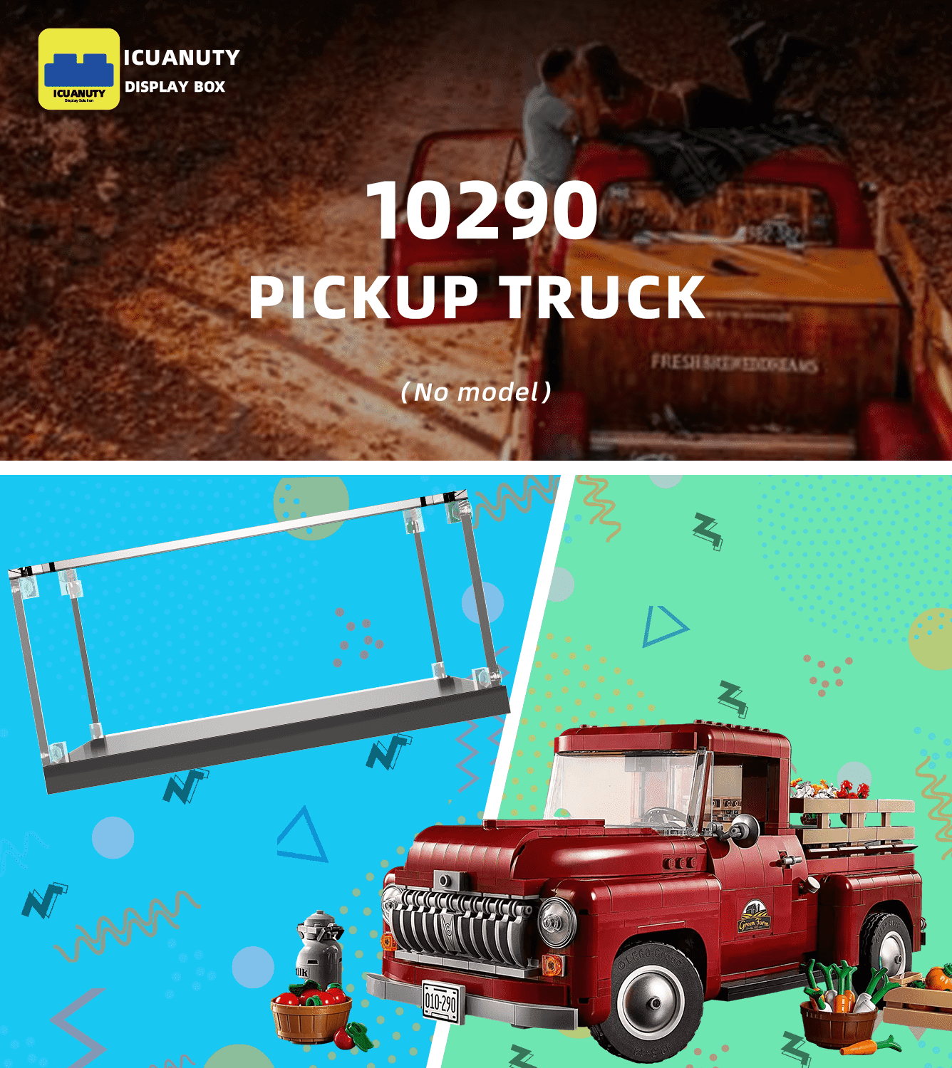LEGO Pickup Truck 10290 Display Case - Clear Acrylic Showcase for Collectible Model | Perfect for Home Decor, Office Display & Gift Giving